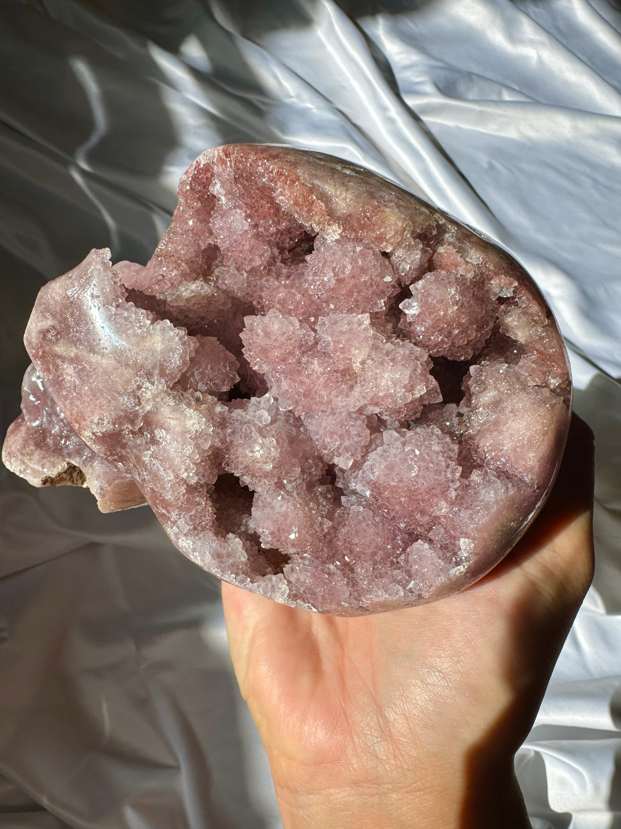 Hand Carved Druzy Pink Amethyst Skull