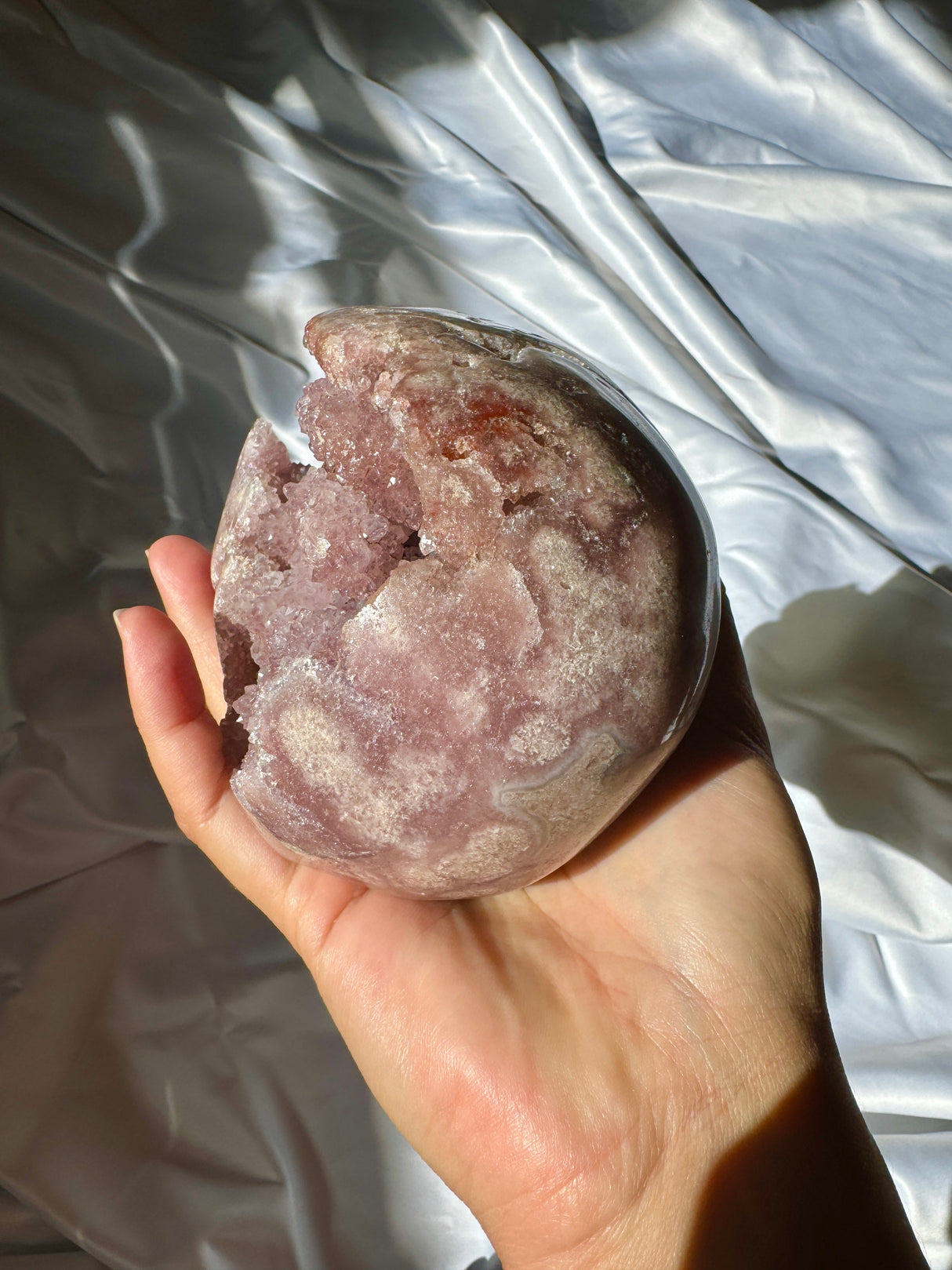 Hand Carved Druzy Pink Amethyst Skull