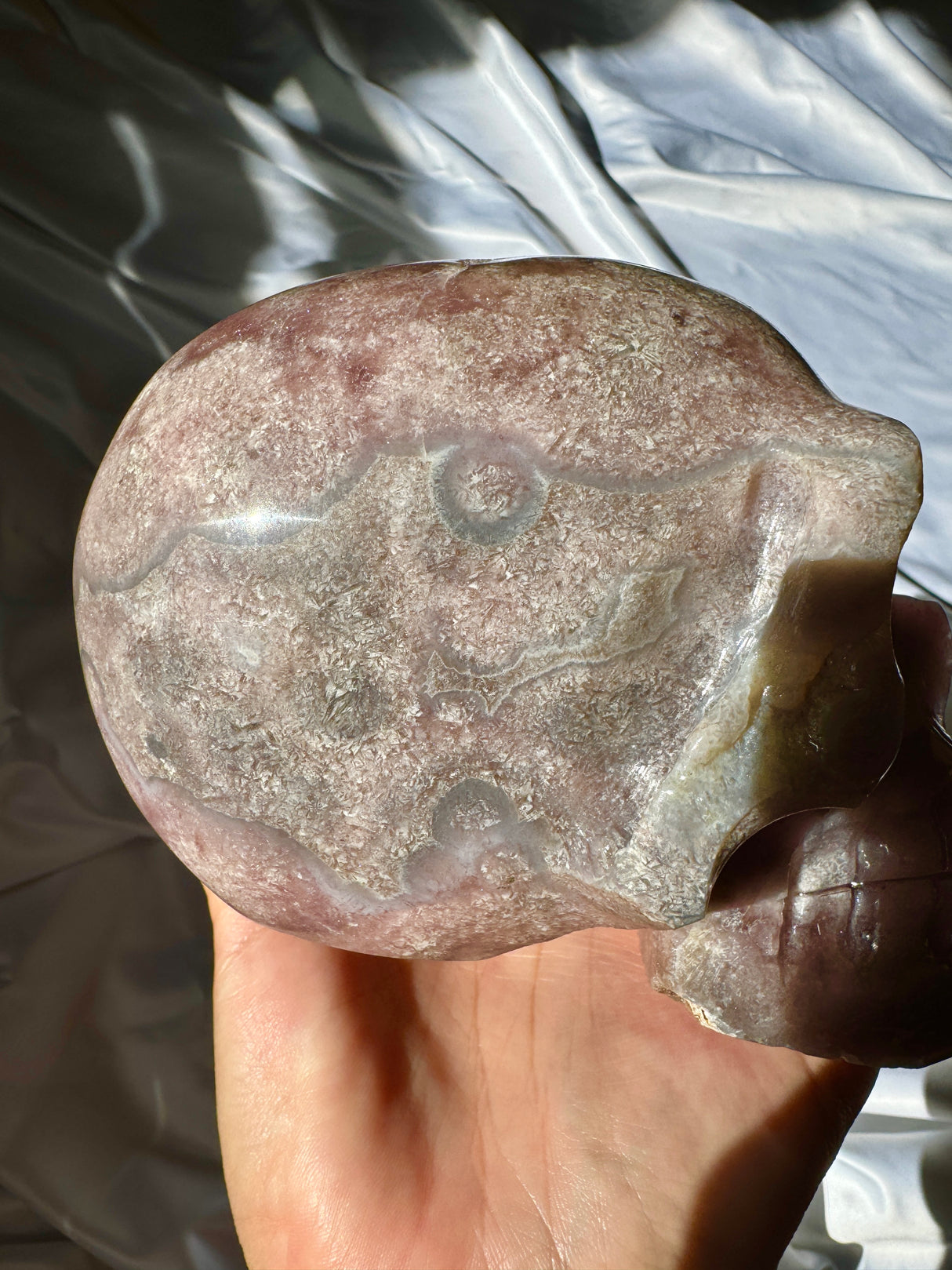 Hand Carved Druzy Pink Amethyst Skull