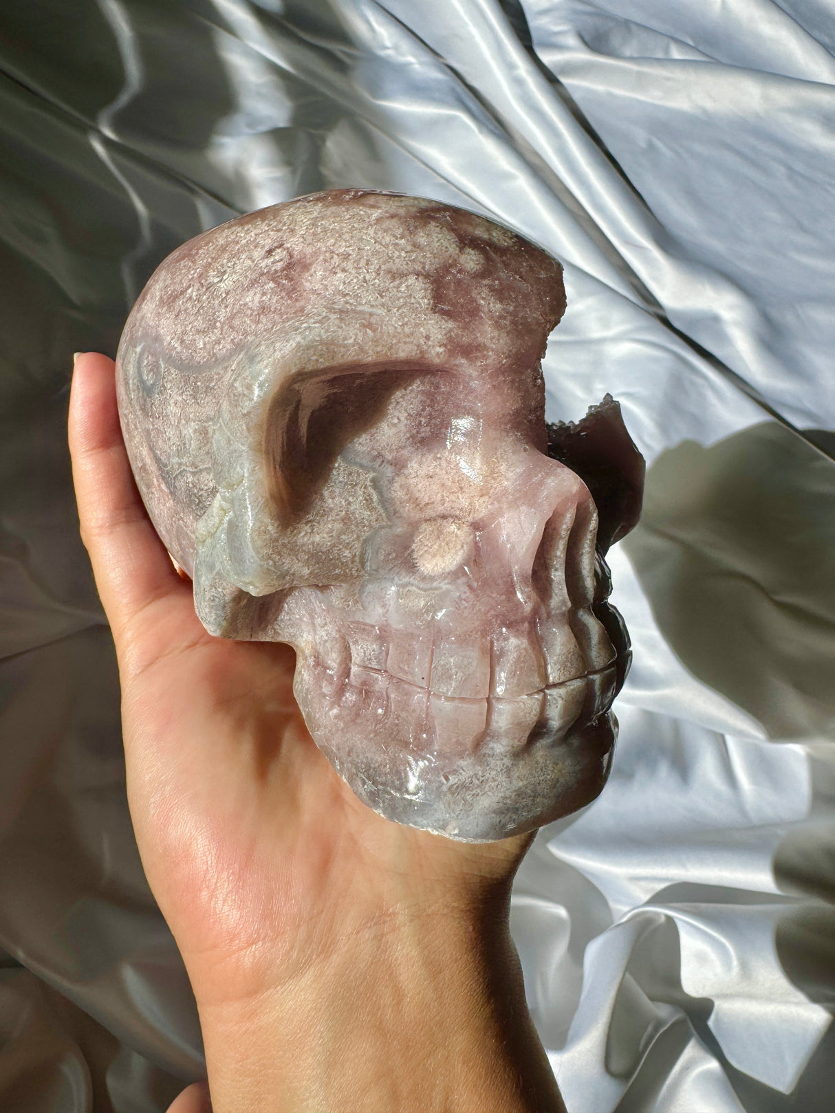 Hand Carved Druzy Pink Amethyst Skull