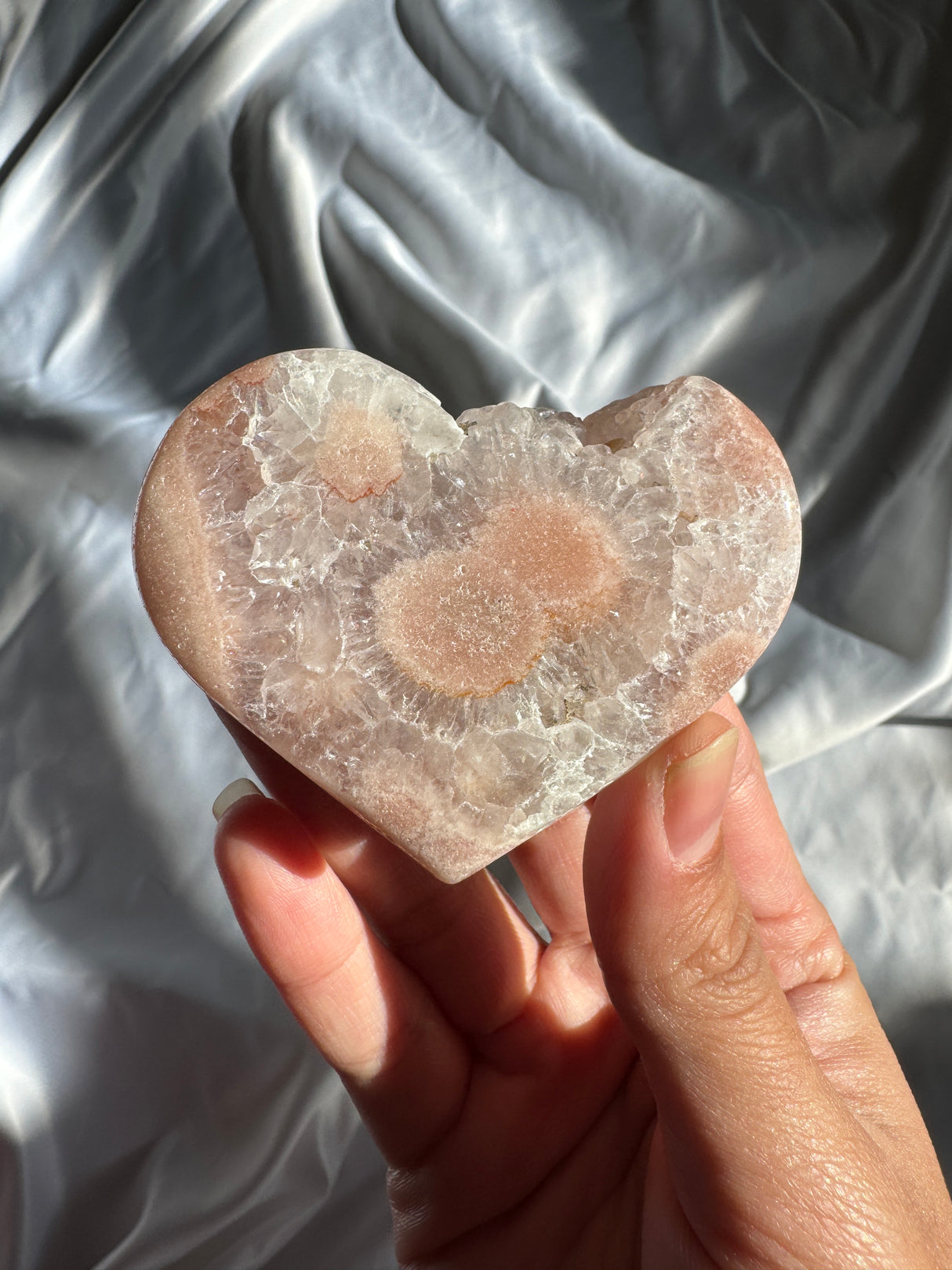 Flower Agate Heart with Quartz