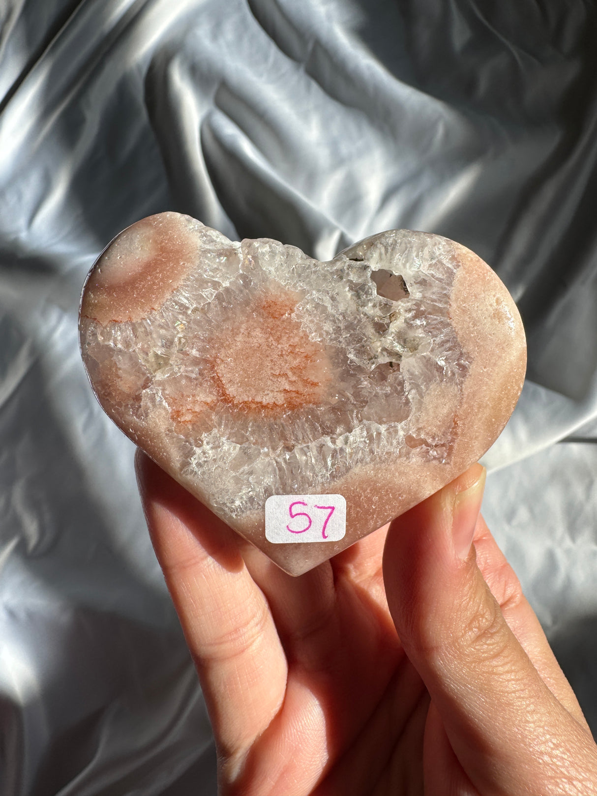 Flower Agate Heart with Quartz