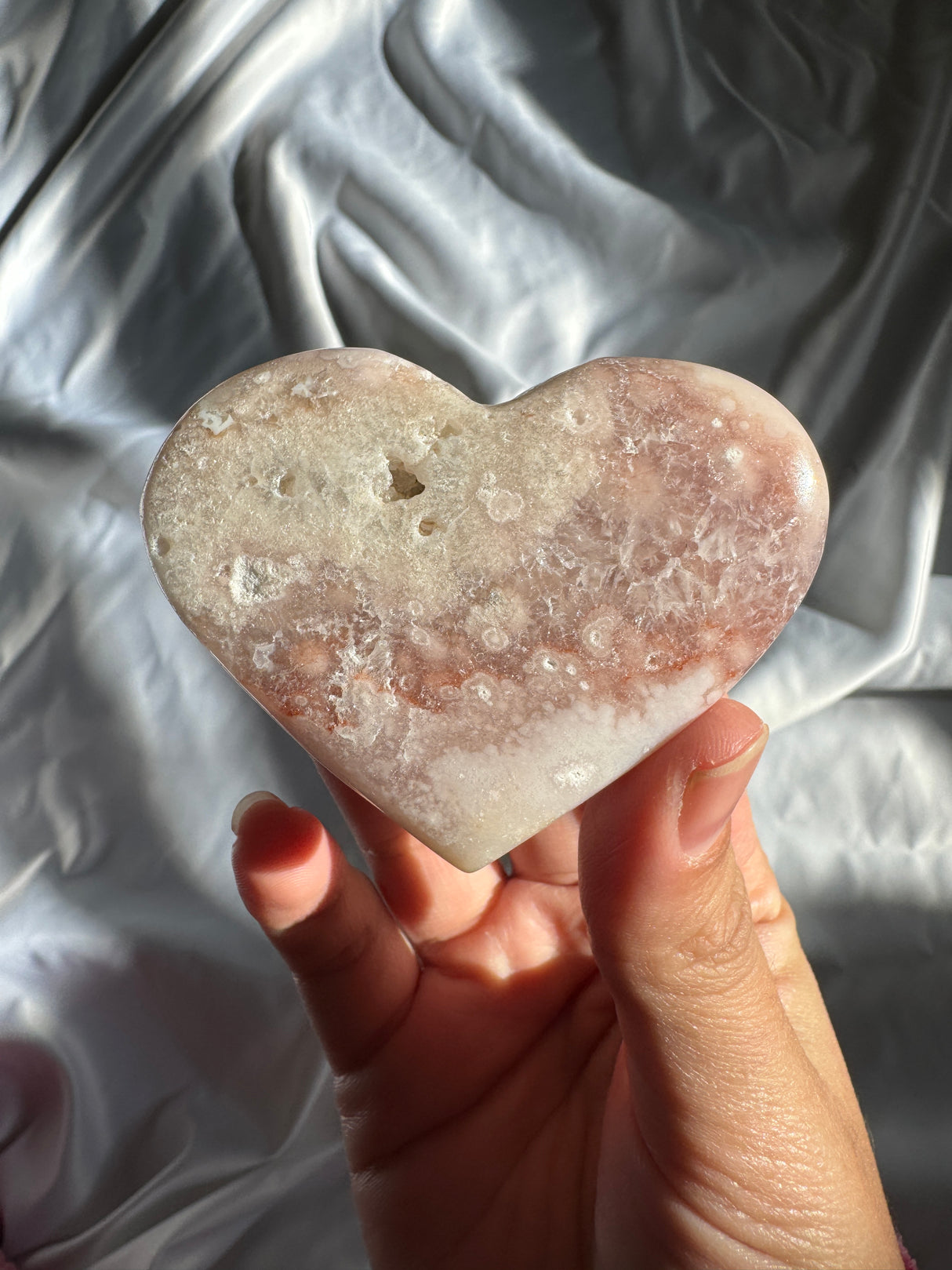 Flower Agate Heart with Pink Amethyst