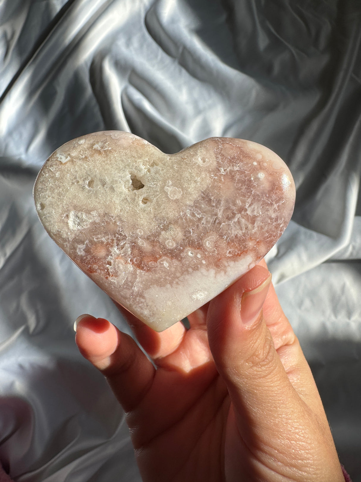 Flower Agate Heart with Pink Amethyst