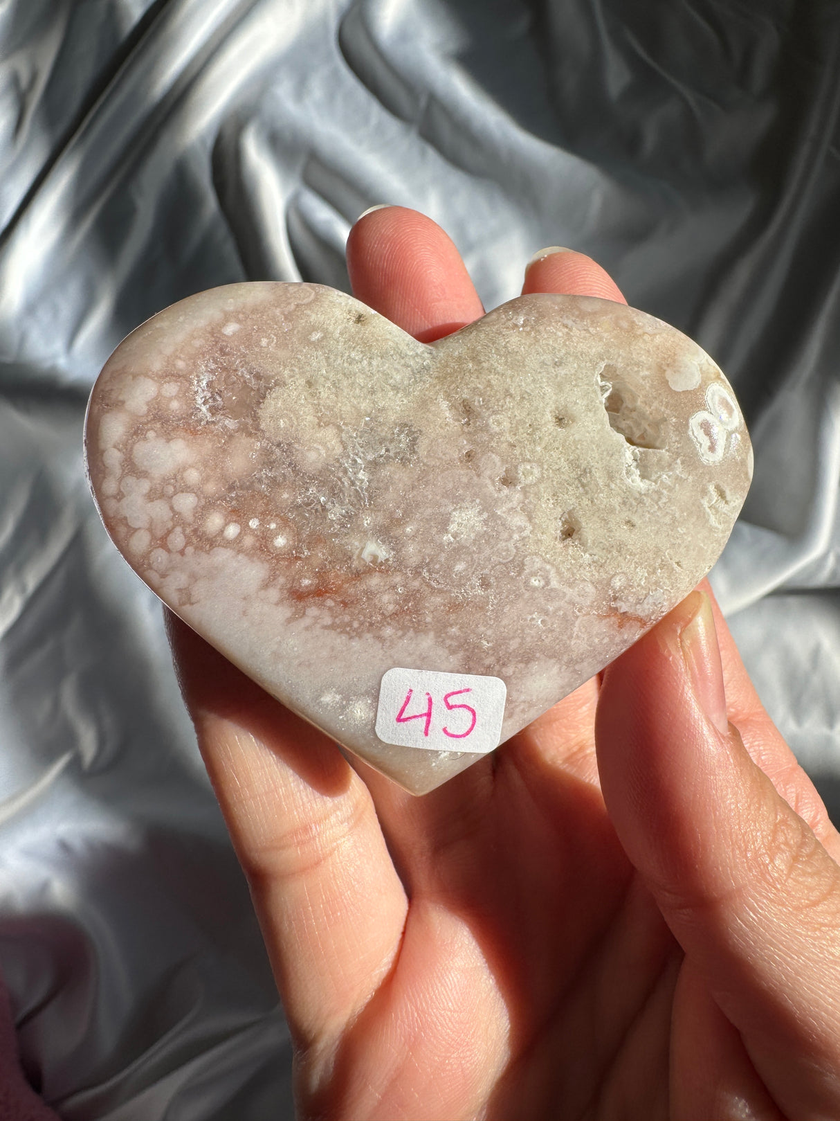 Flower Agate Heart with Pink Amethyst