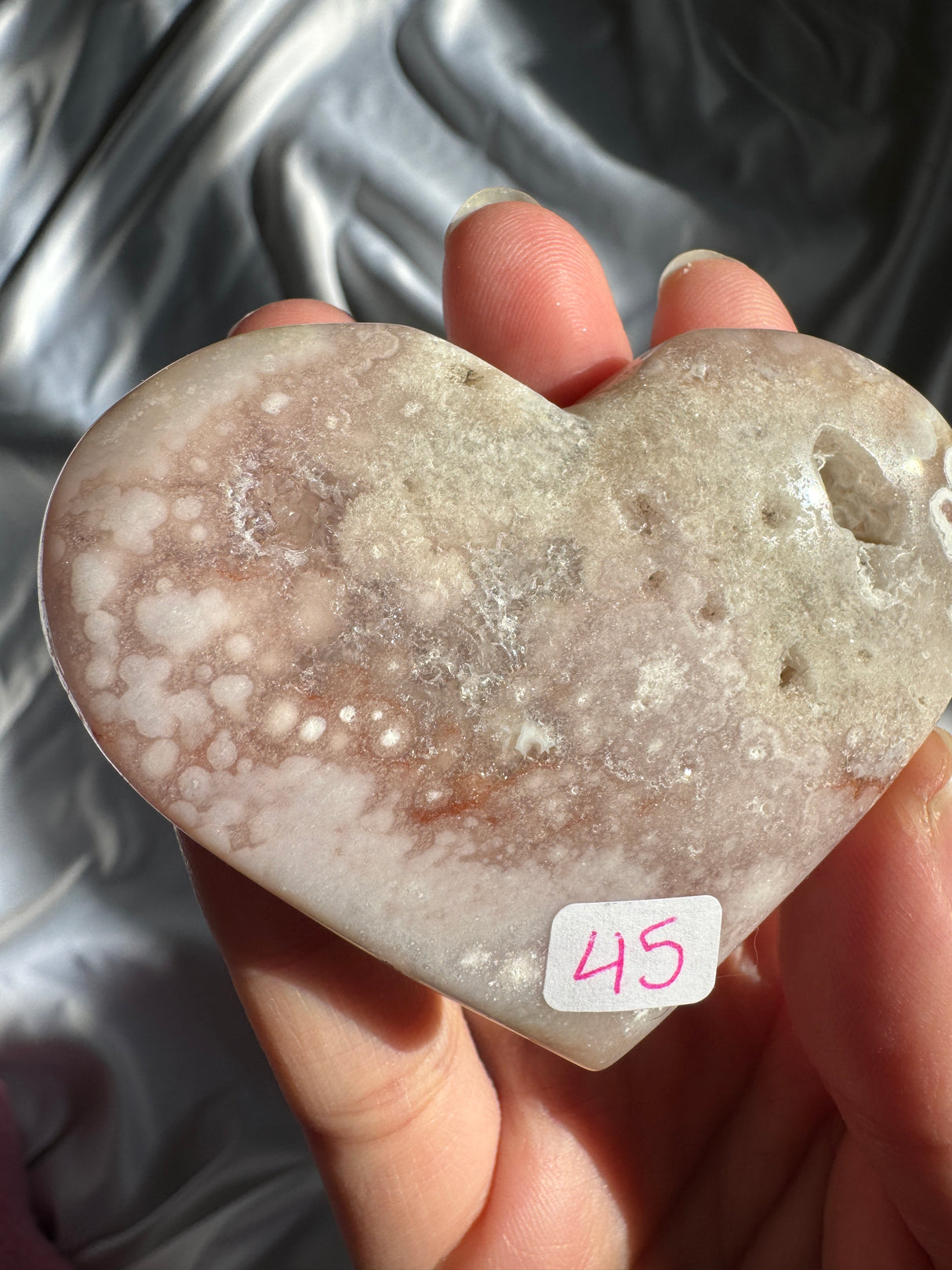 Flower Agate Heart with Pink Amethyst