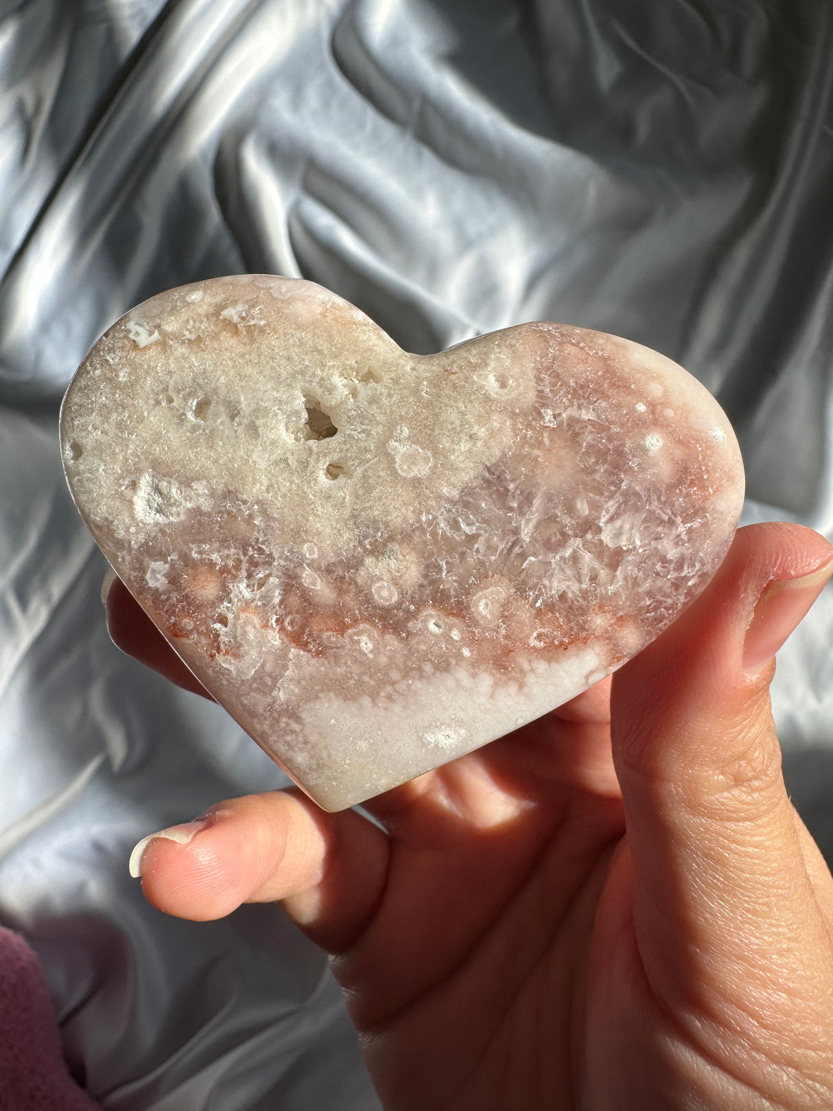 Flower Agate Heart with Pink Amethyst