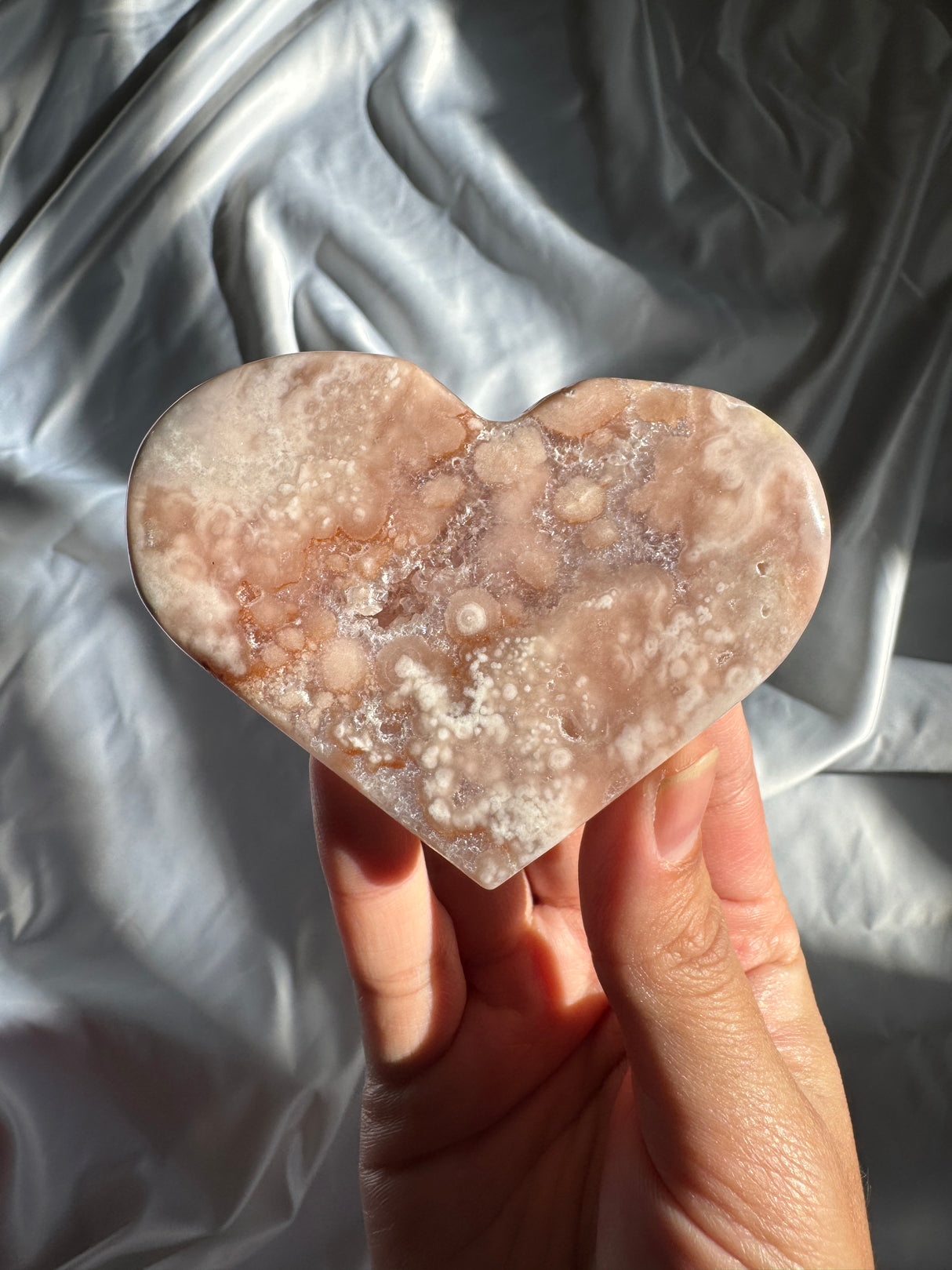 Flower Agate Heart with Pink Amethyst