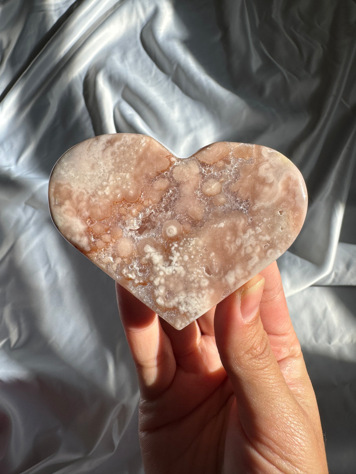 Flower Agate Heart with Pink Amethyst