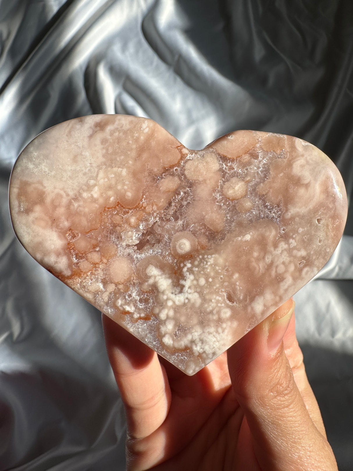 Flower Agate Heart with Pink Amethyst
