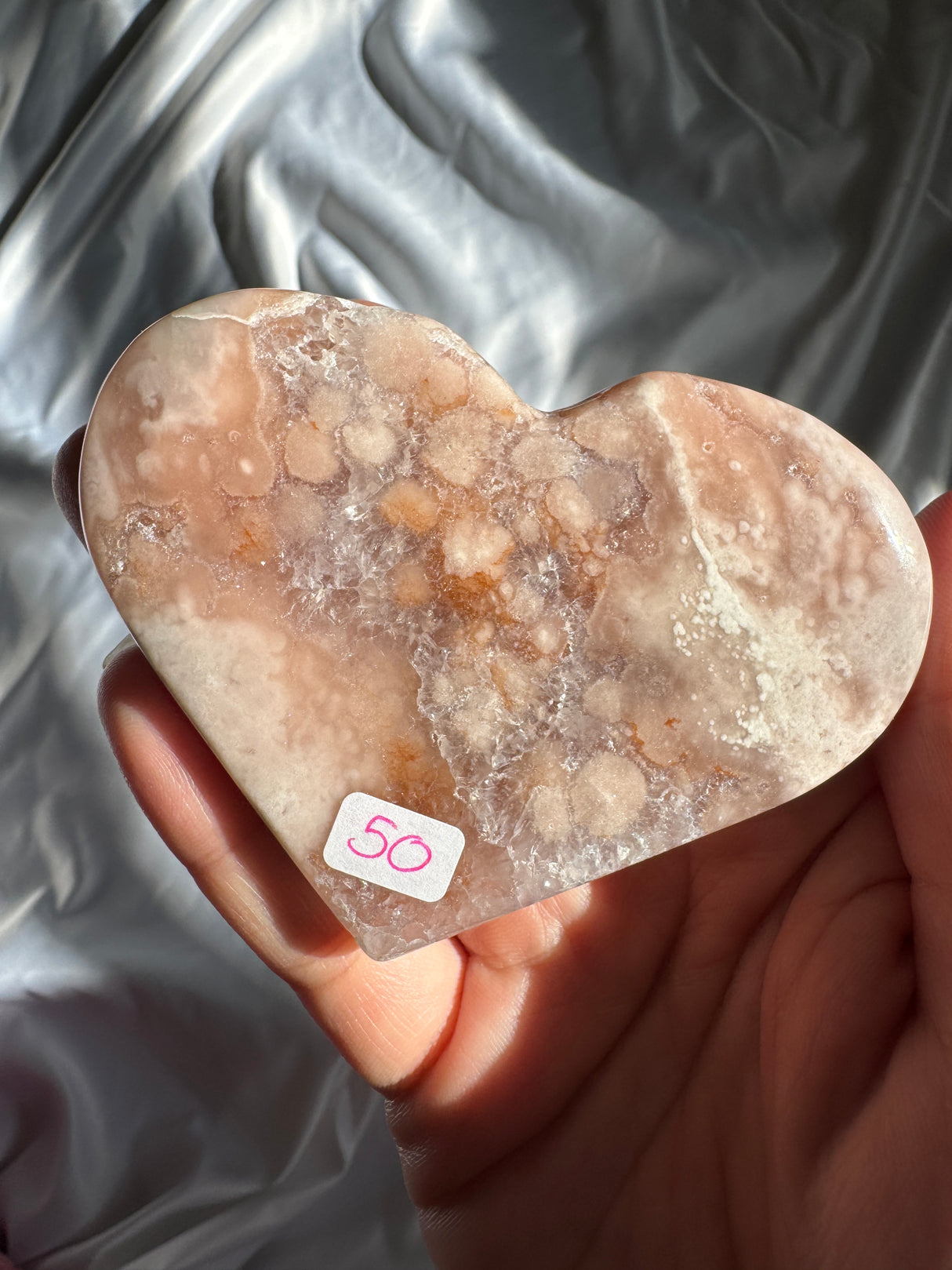 Flower Agate Heart with Pink Amethyst