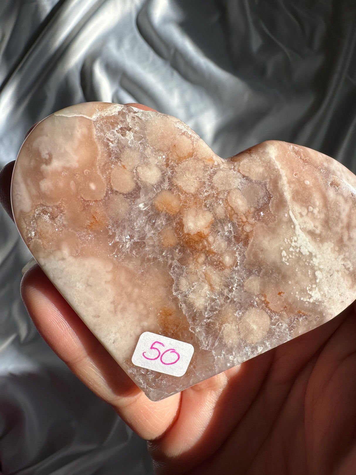 Flower Agate Heart with Pink Amethyst