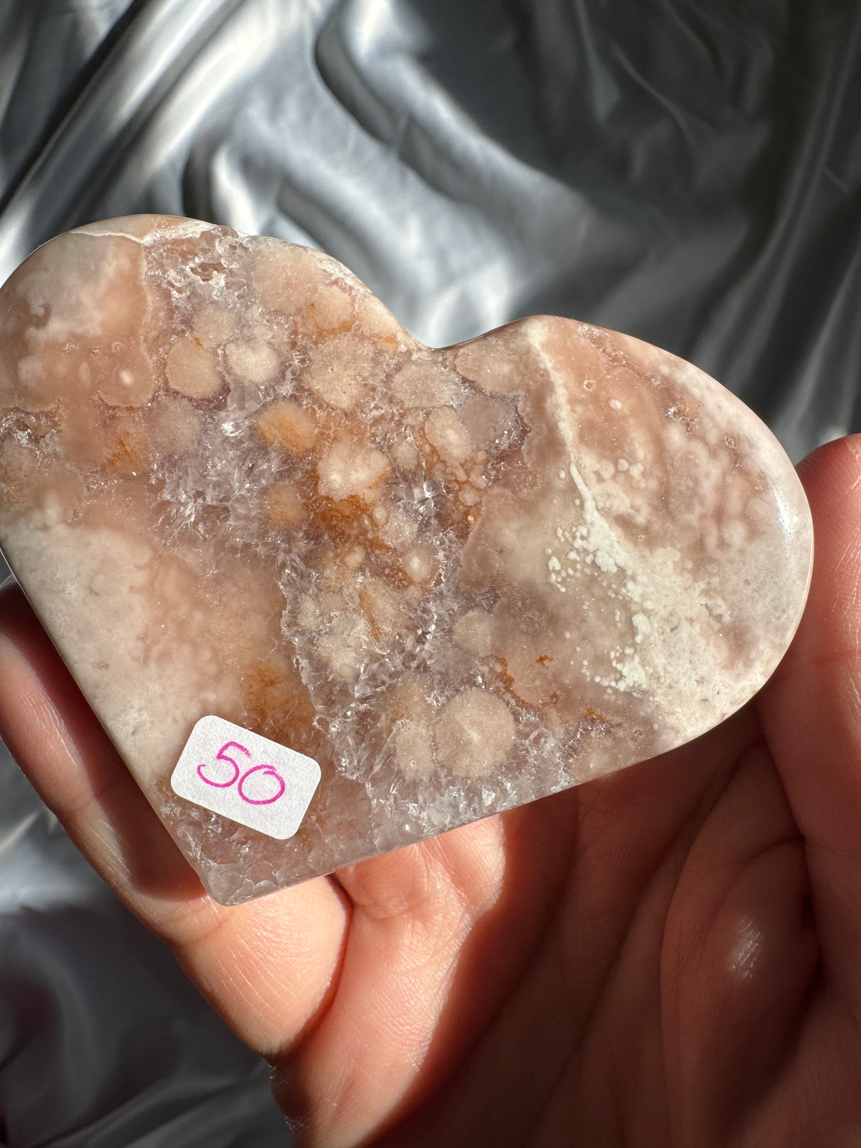 Flower Agate Heart with Pink Amethyst