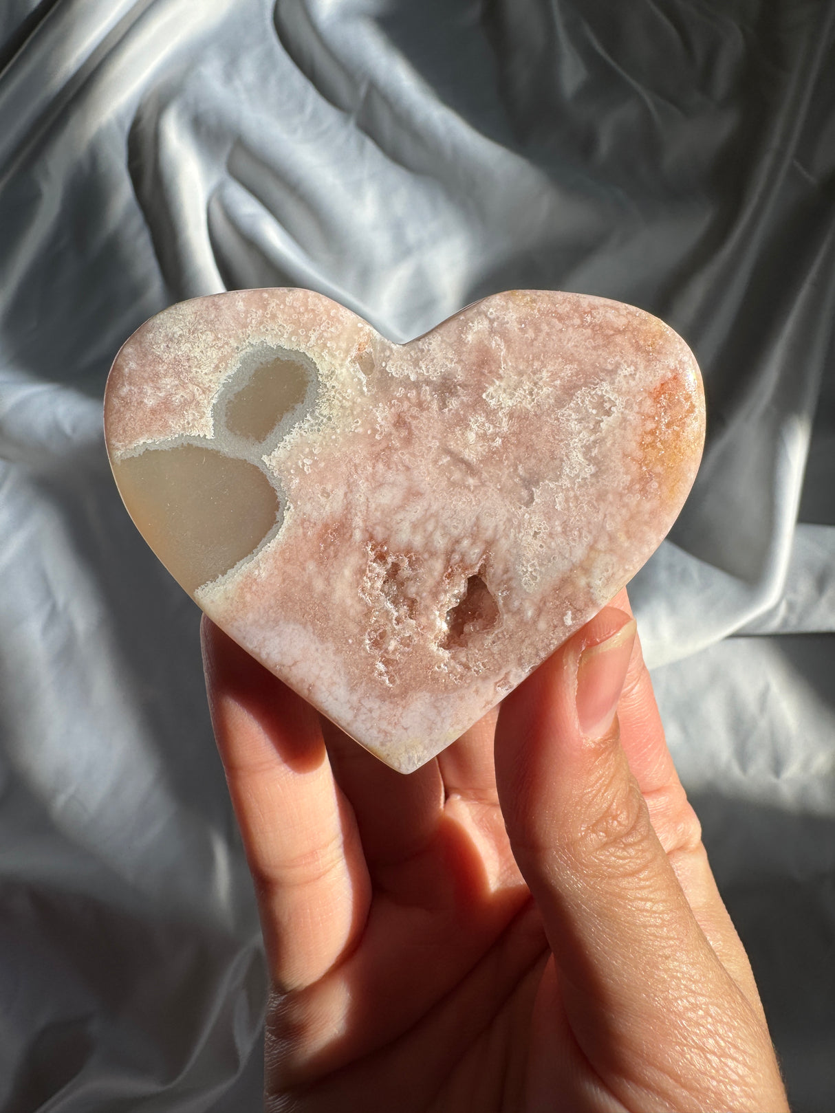 Flower Agate Heart with Pink Amethyst