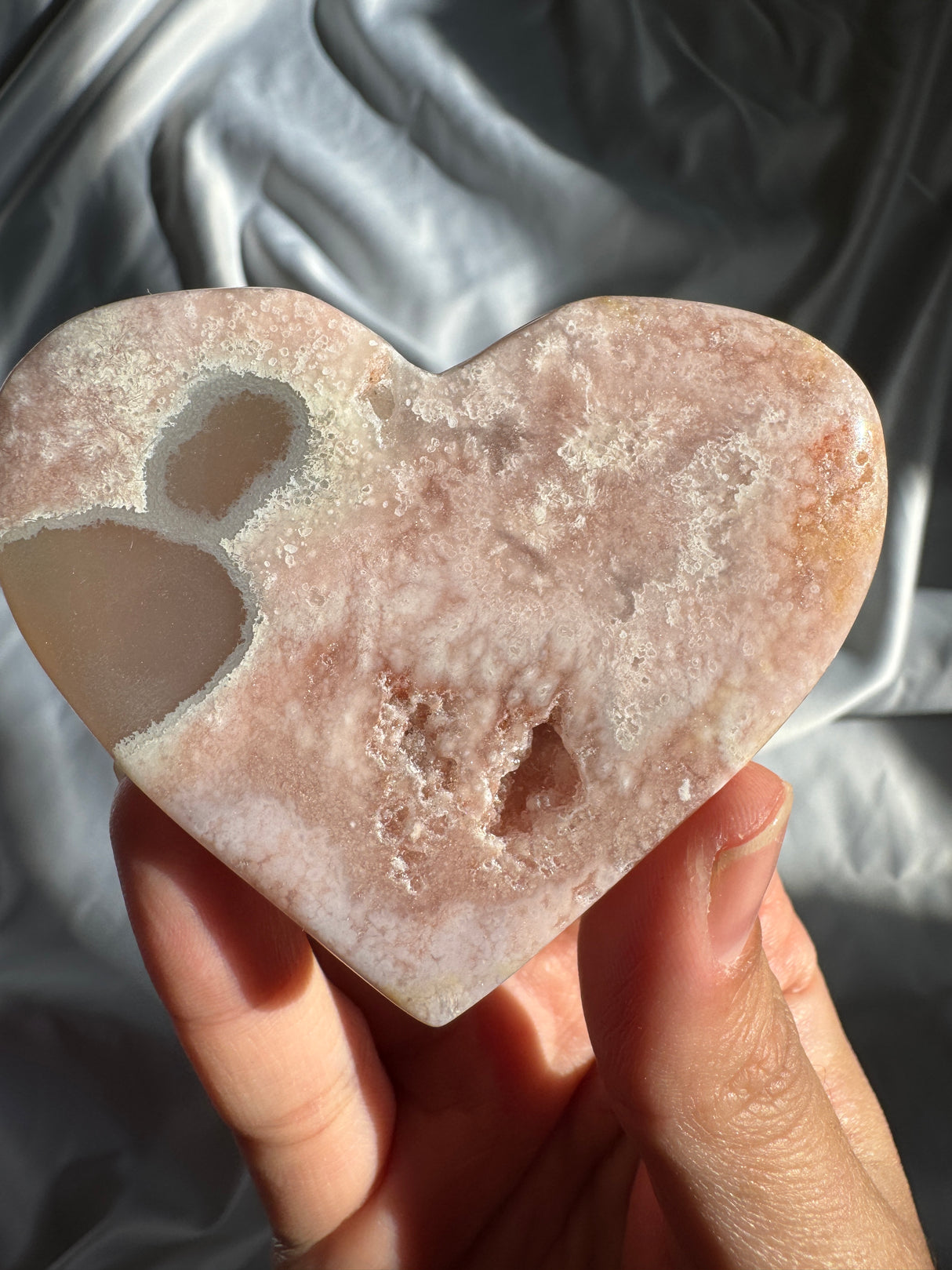 Flower Agate Heart with Pink Amethyst