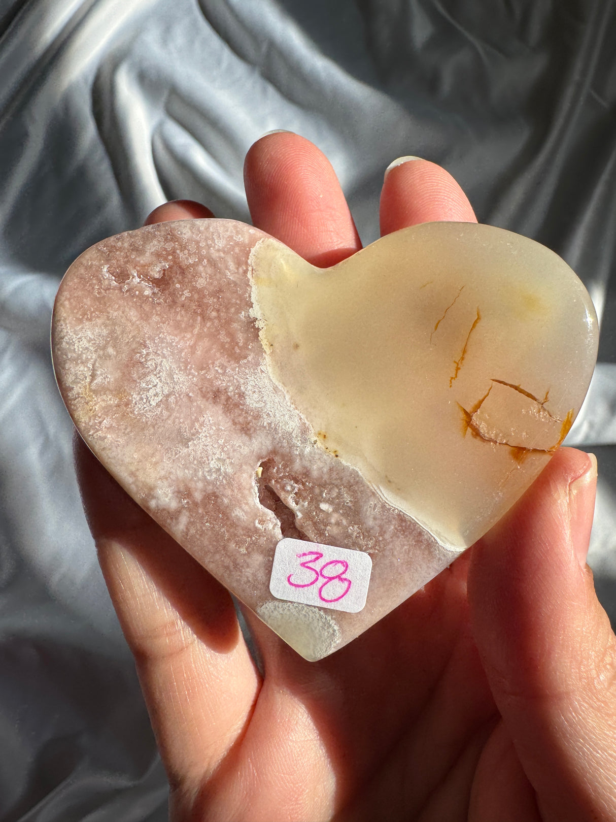 Flower Agate Heart with Pink Amethyst