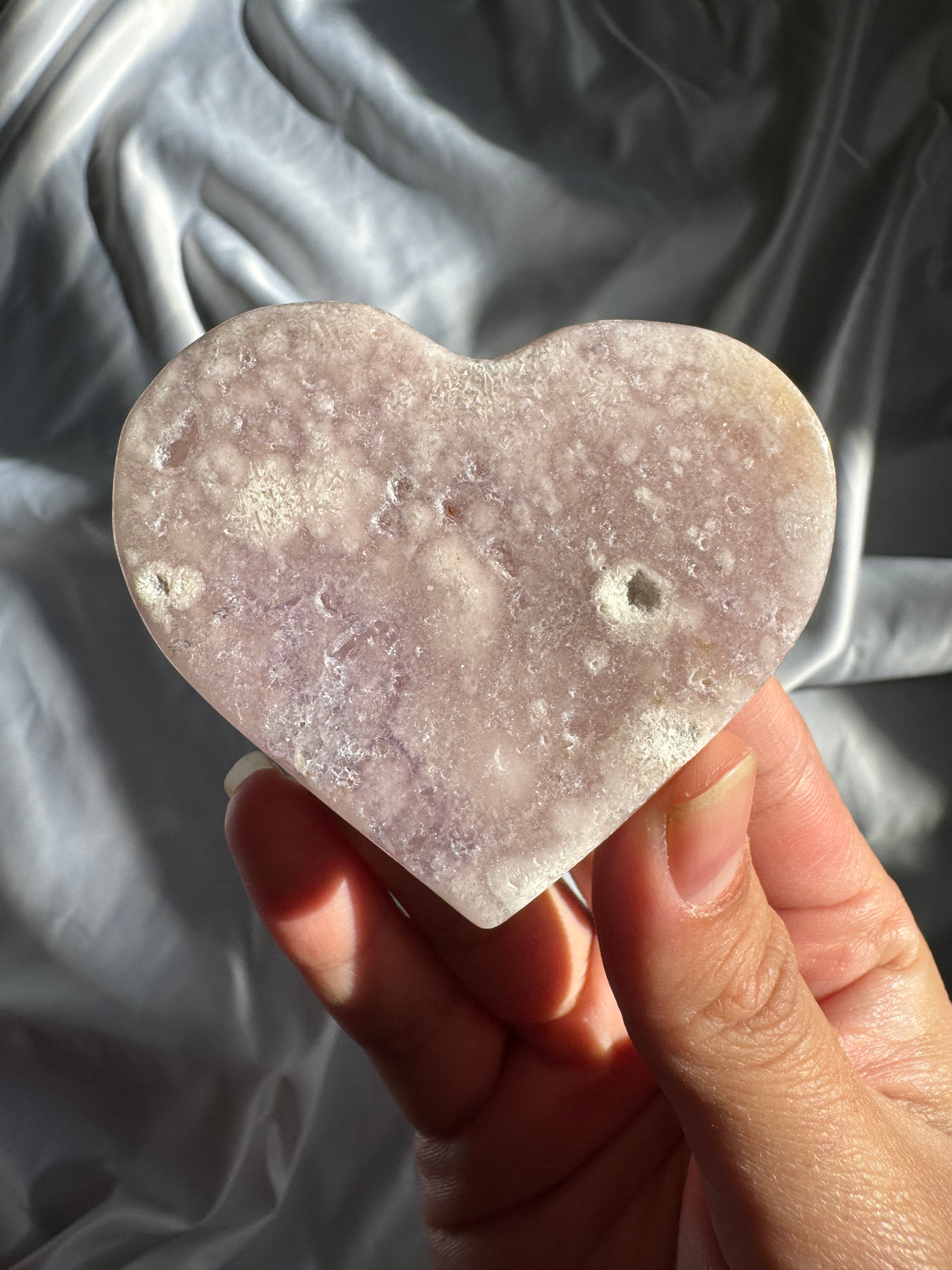 Lavender Flower Agate Heart with Pink Amethyst