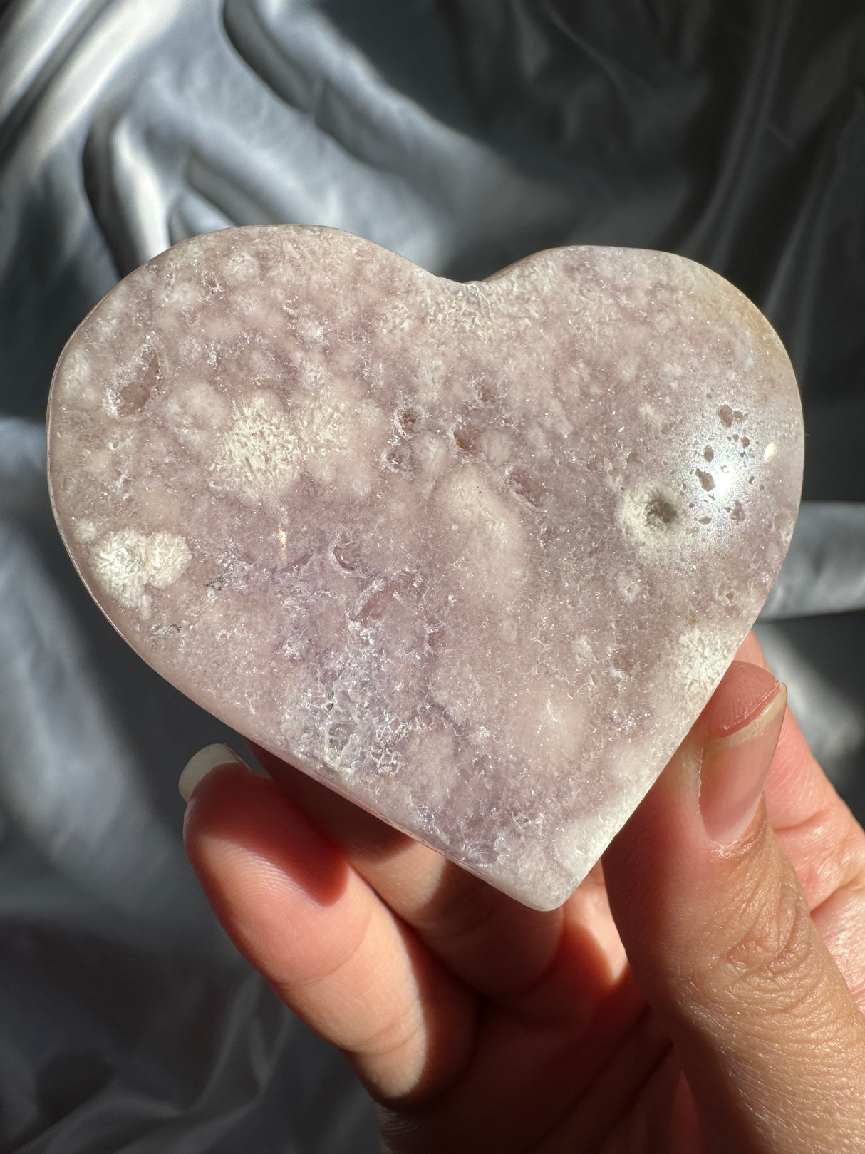 Lavender Flower Agate Heart with Pink Amethyst