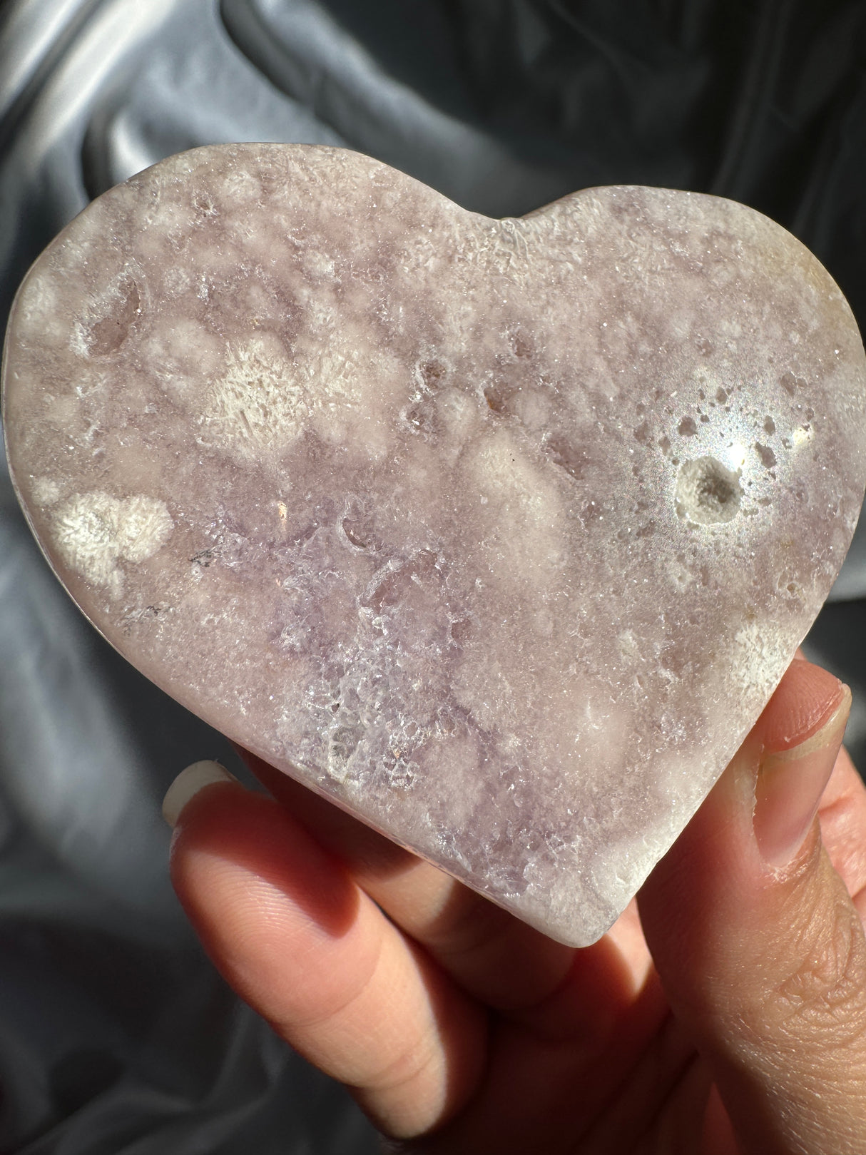 Lavender Flower Agate Heart with Pink Amethyst