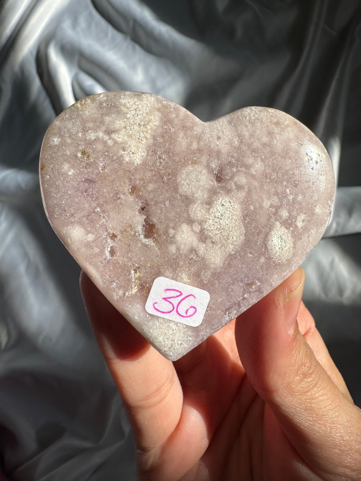 Lavender Flower Agate Heart with Pink Amethyst