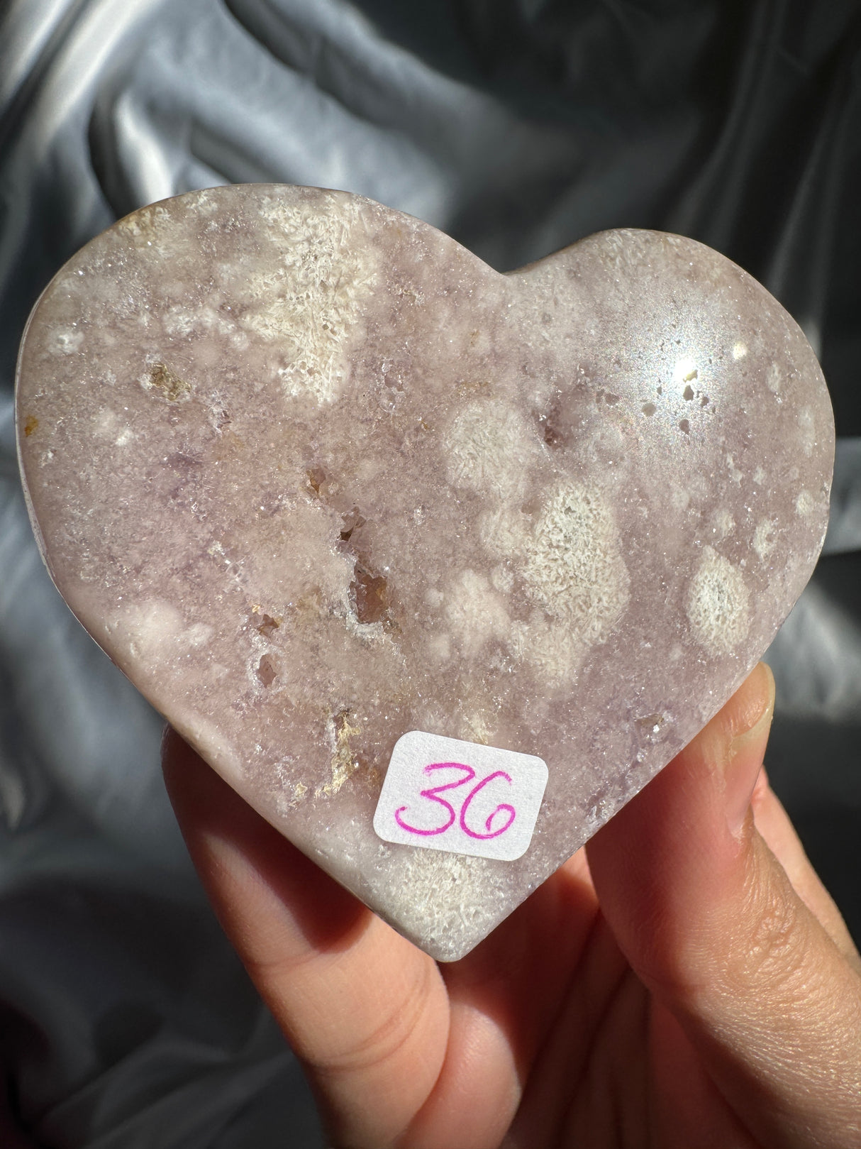 Lavender Flower Agate Heart with Pink Amethyst