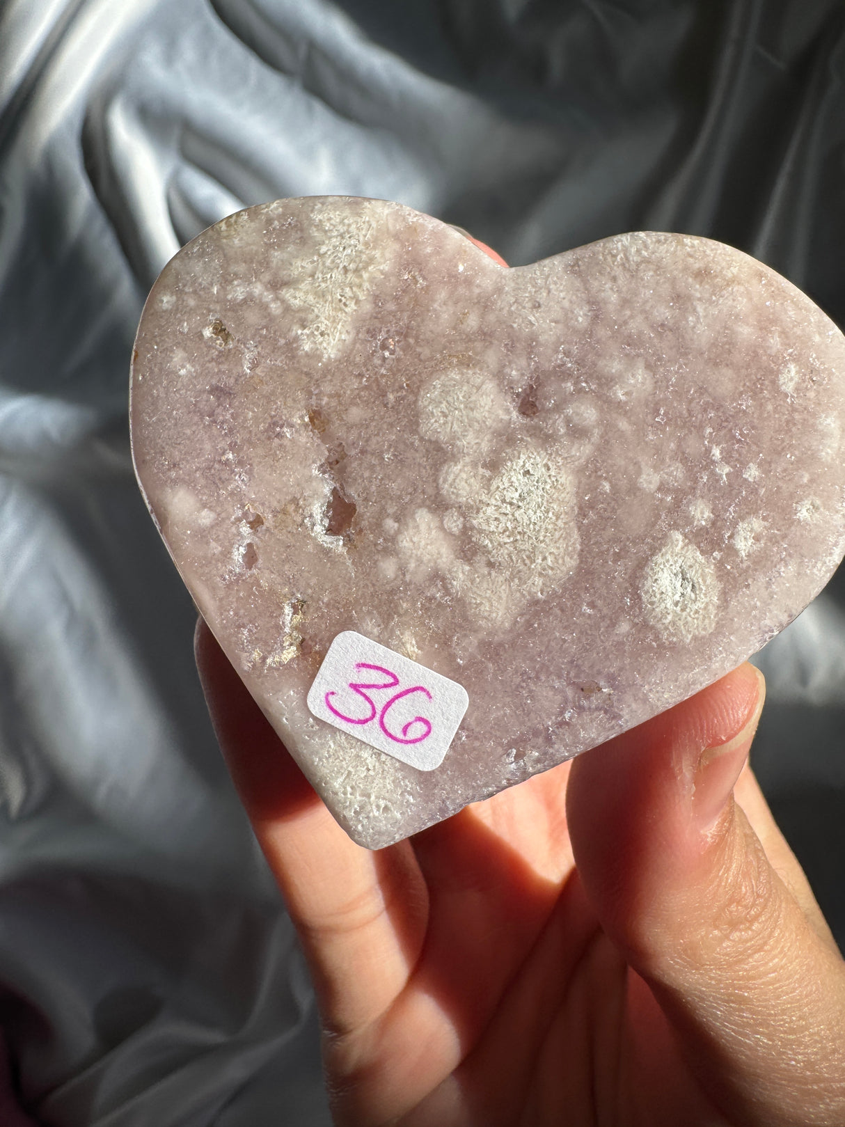 Lavender Flower Agate Heart with Pink Amethyst