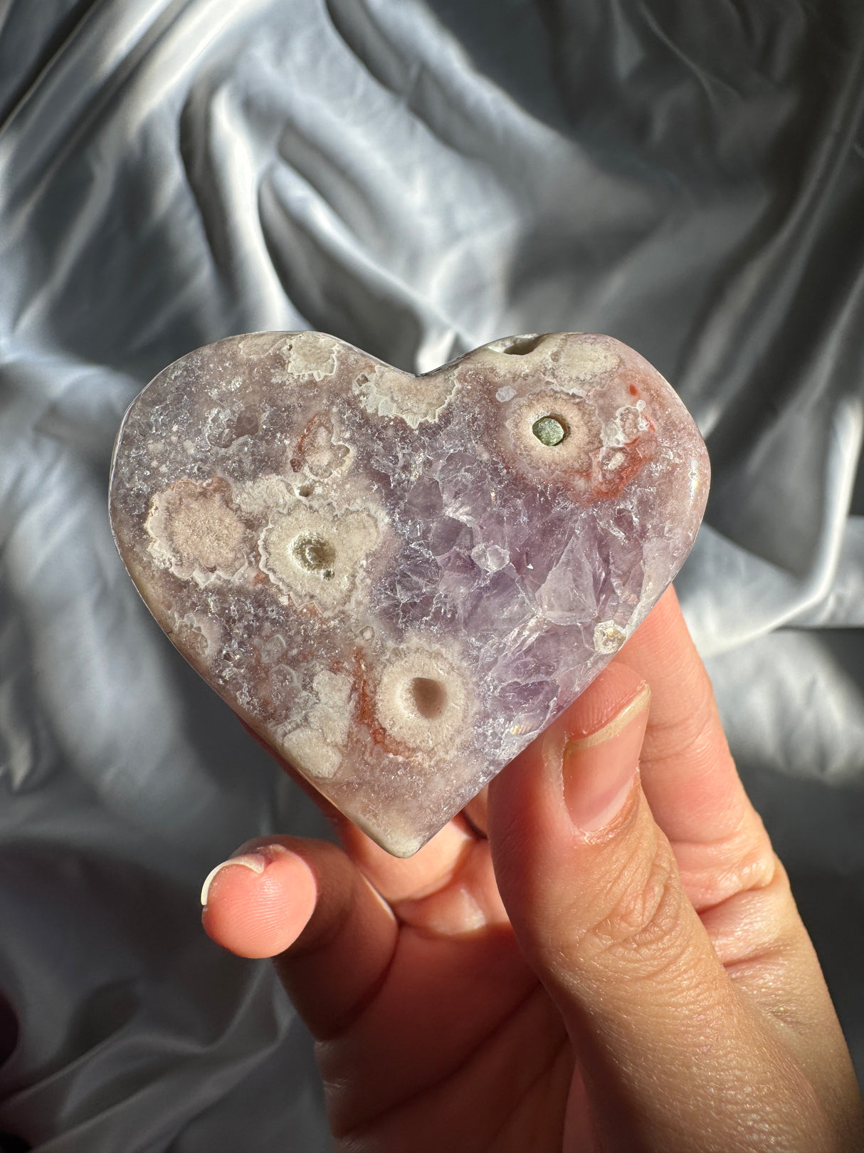 Flower Agate Heart with Amethyst