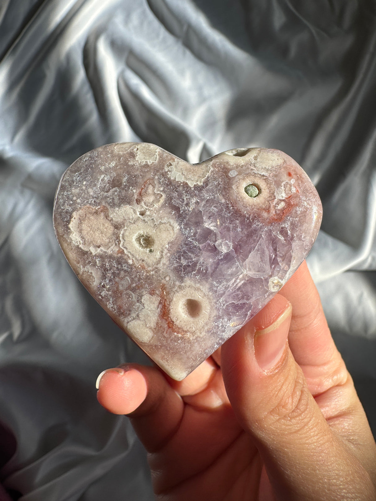 Flower Agate Heart with Amethyst