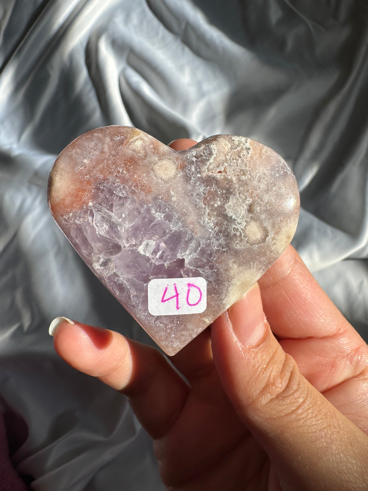 Flower Agate Heart with Amethyst