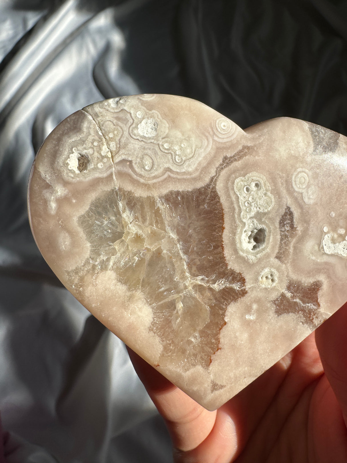 Flower Agate Heart with Quartz (Imperfect)