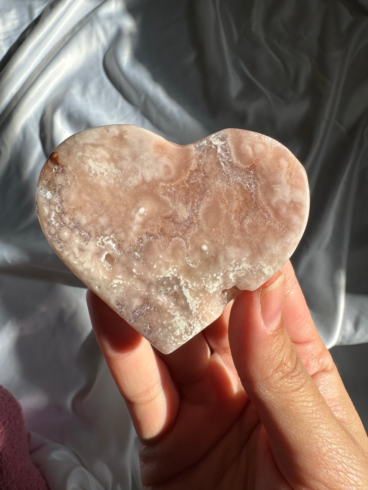 Flower Agate Heart with Pink Amethyst