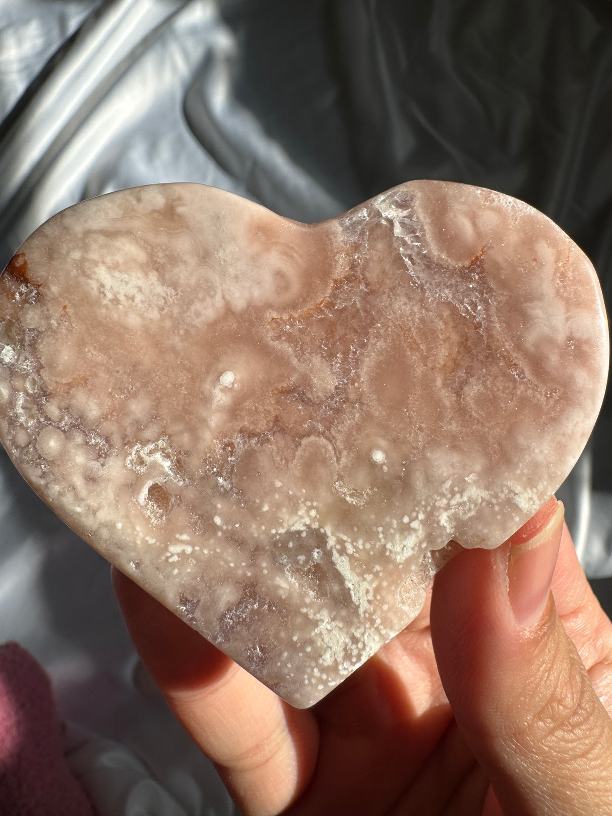 Flower Agate Heart with Pink Amethyst