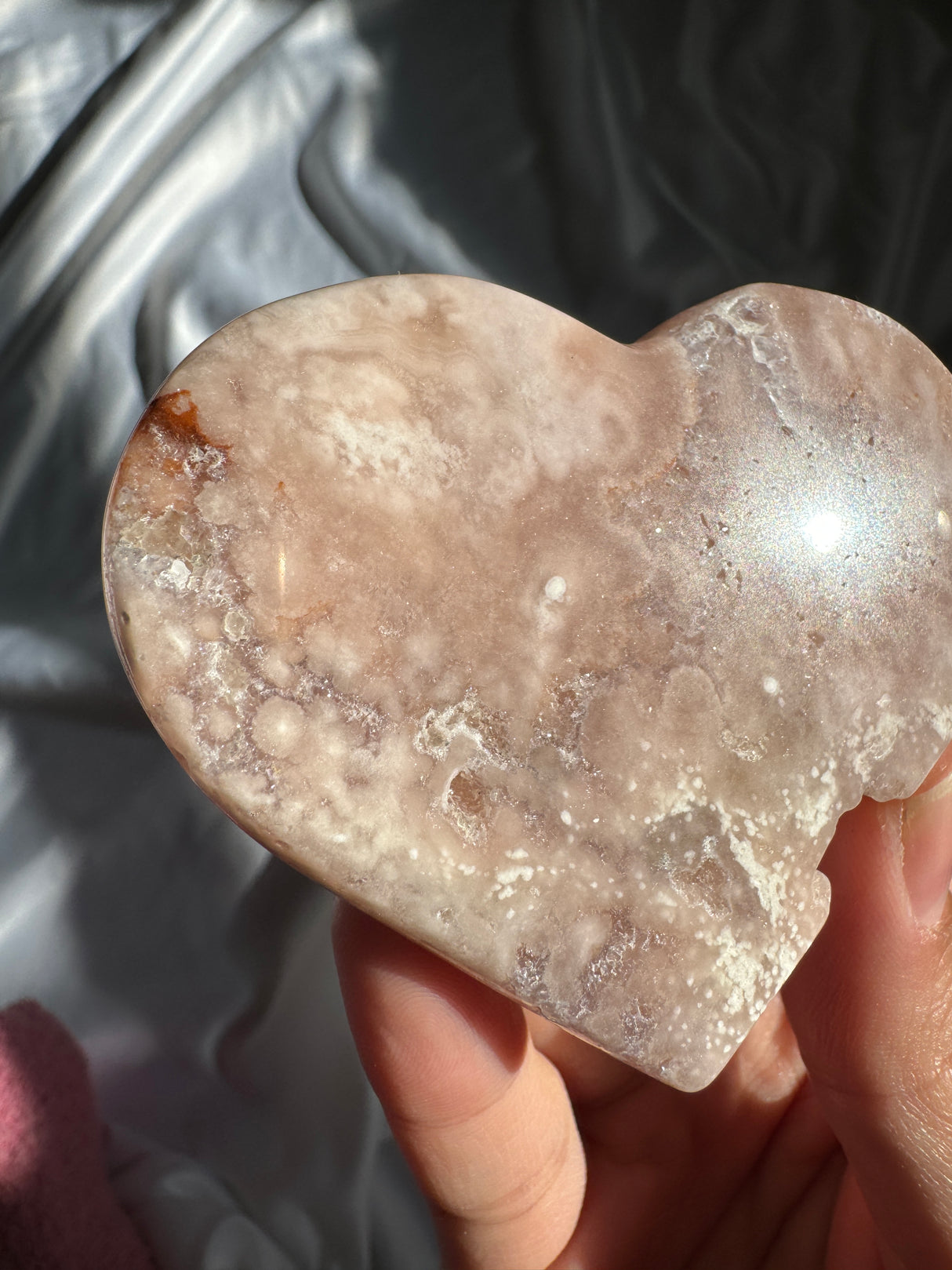 Flower Agate Heart with Pink Amethyst