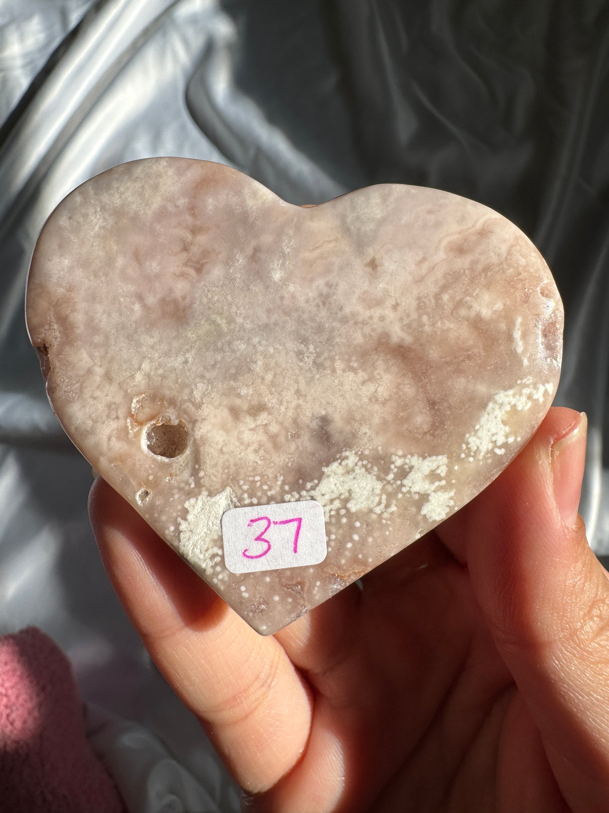 Flower Agate Heart with Pink Amethyst