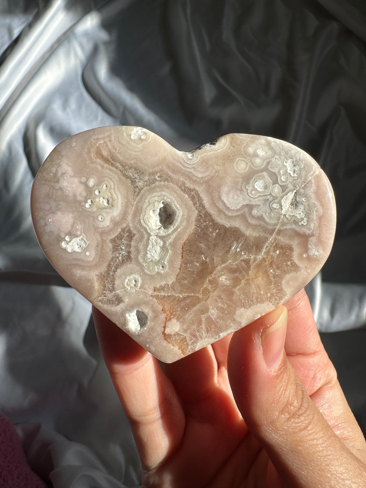 Flower Agate Heart with Quartz