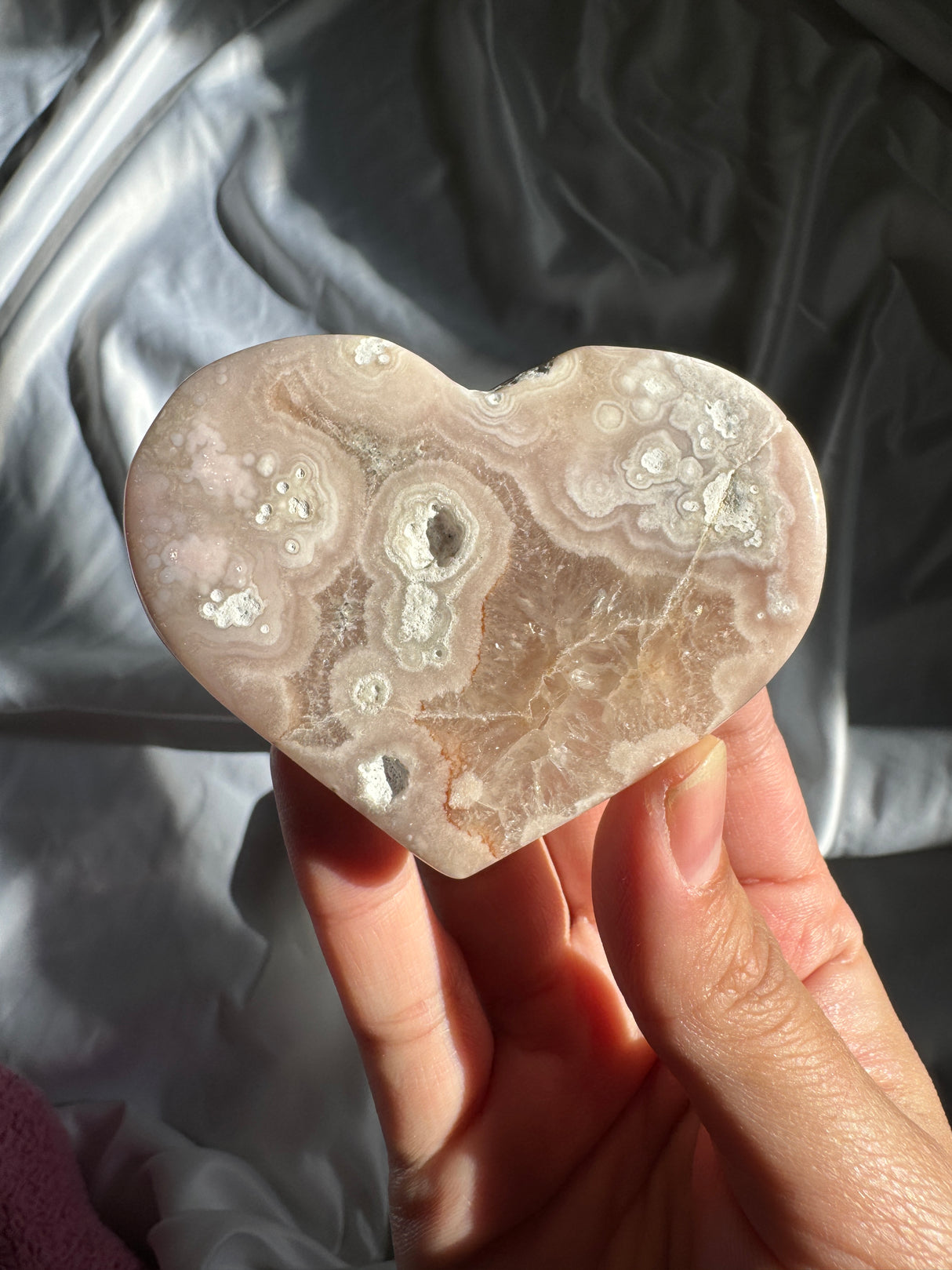 Flower Agate Heart with Quartz