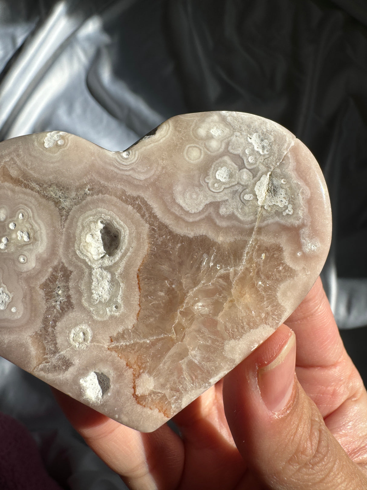 Flower Agate Heart with Quartz