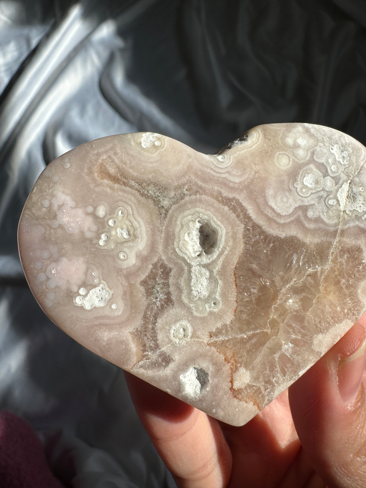 Flower Agate Heart with Quartz