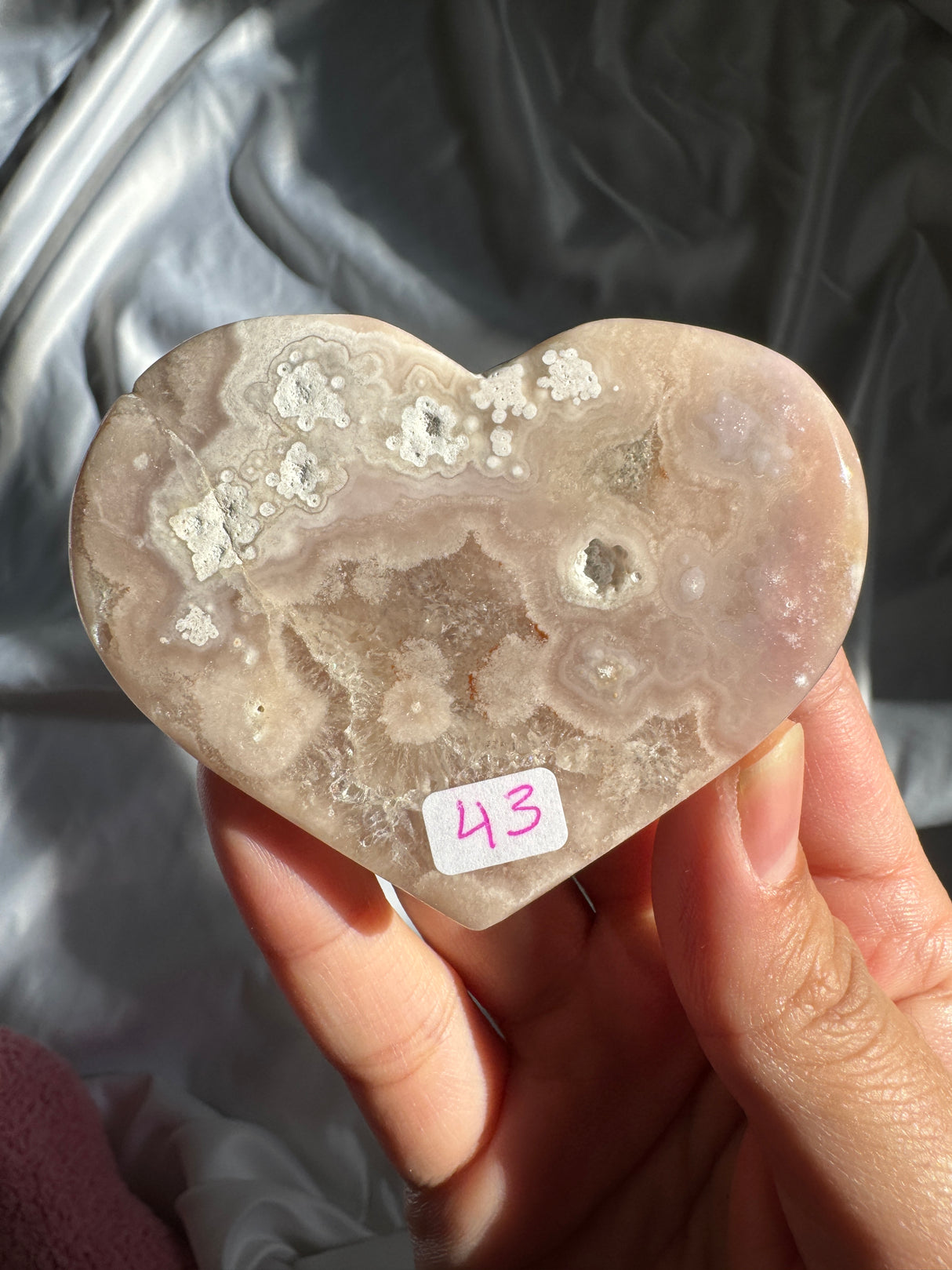 Flower Agate Heart with Quartz
