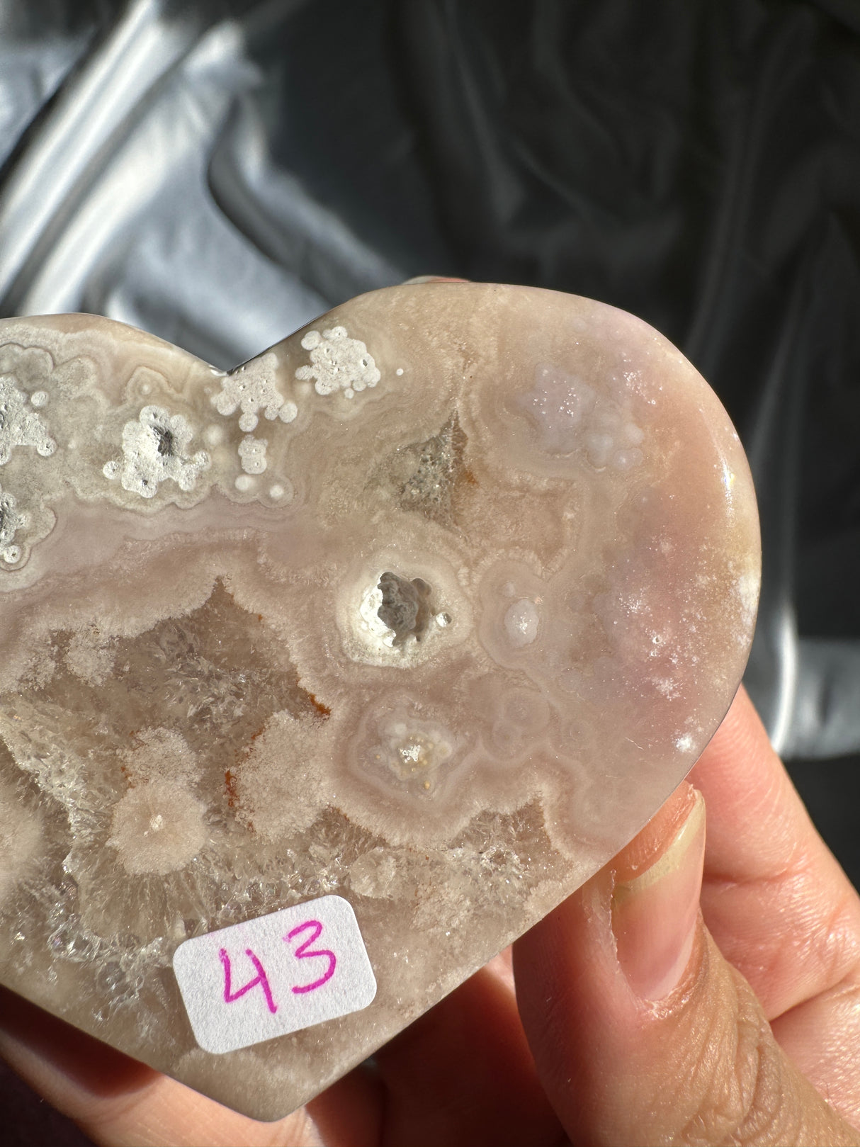 Flower Agate Heart with Quartz