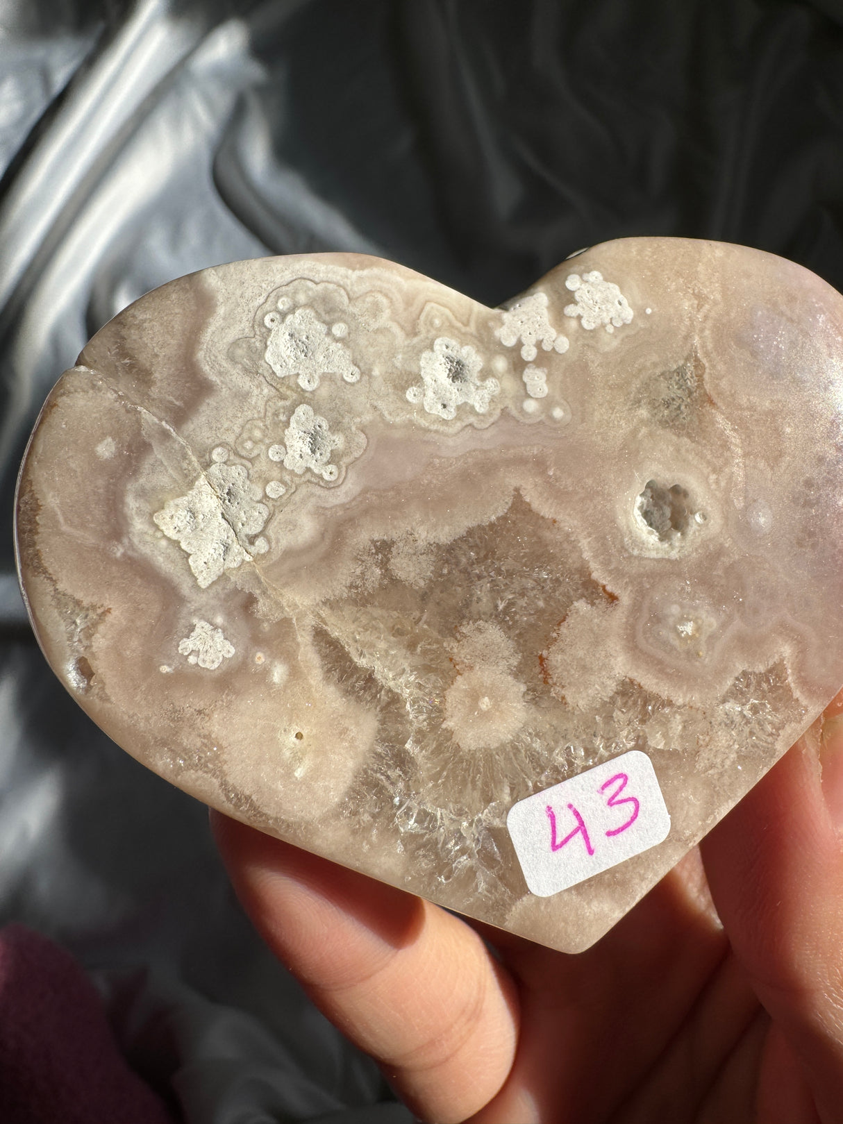 Flower Agate Heart with Quartz
