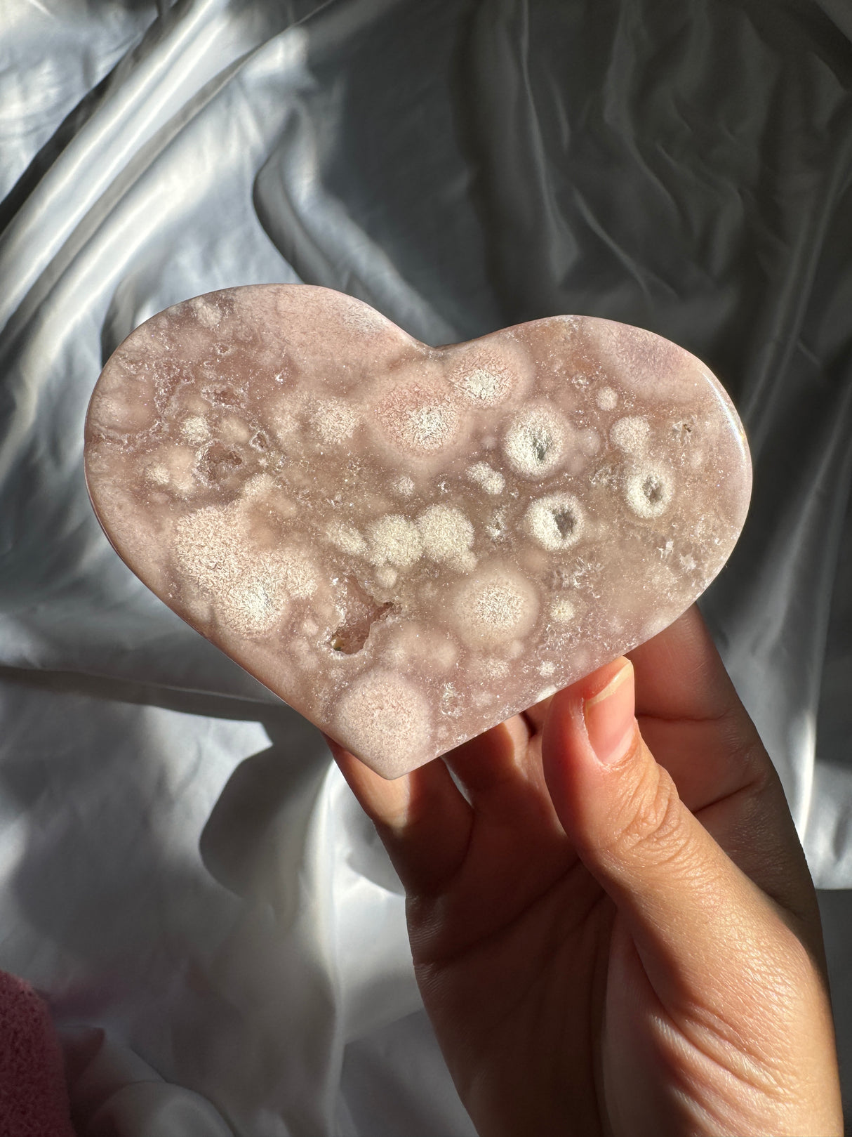 Flower Agate Heart with Pink Amethyst