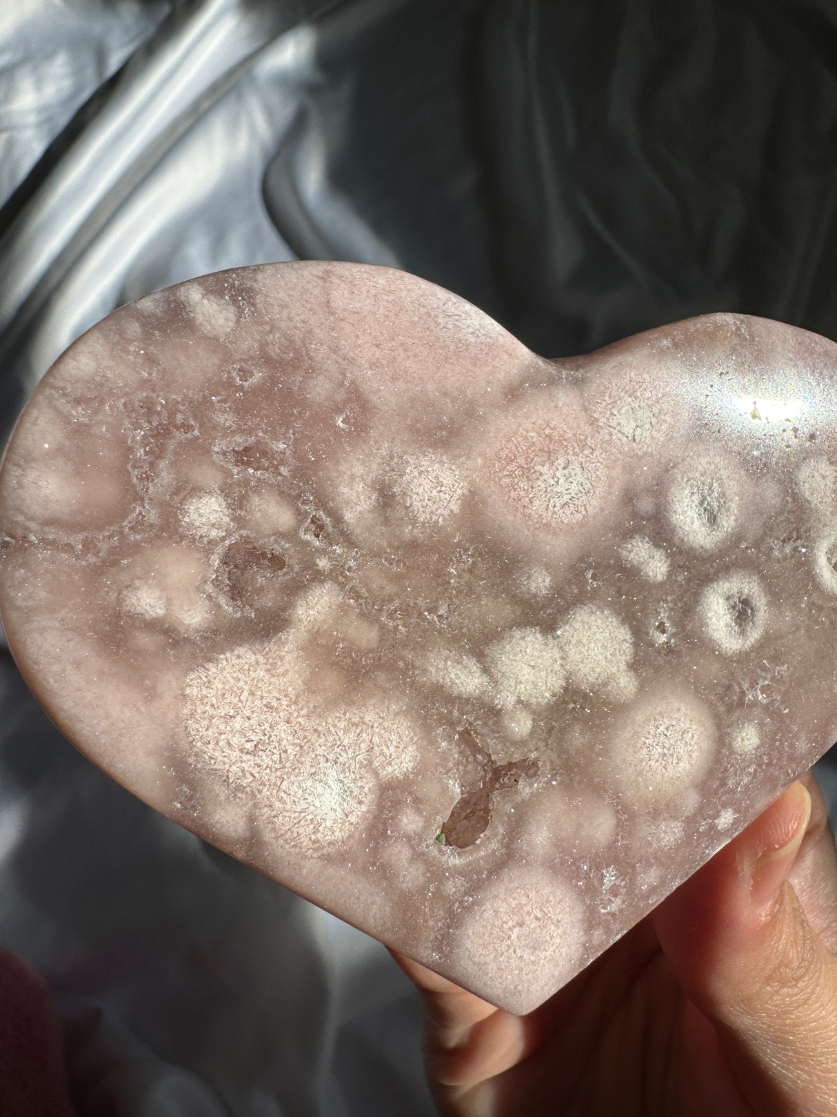 Flower Agate Heart with Pink Amethyst