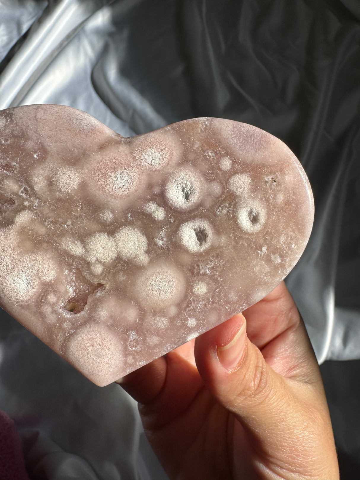 Flower Agate Heart with Pink Amethyst