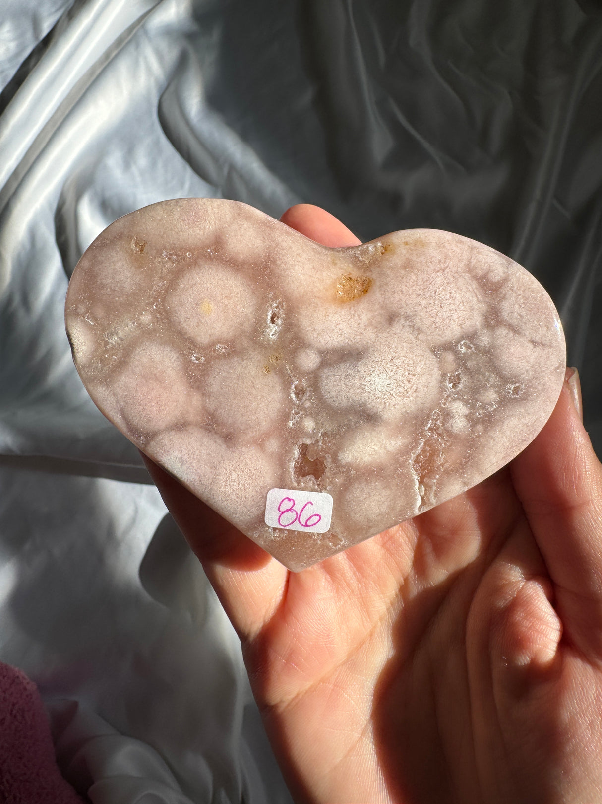 Flower Agate Heart with Pink Amethyst