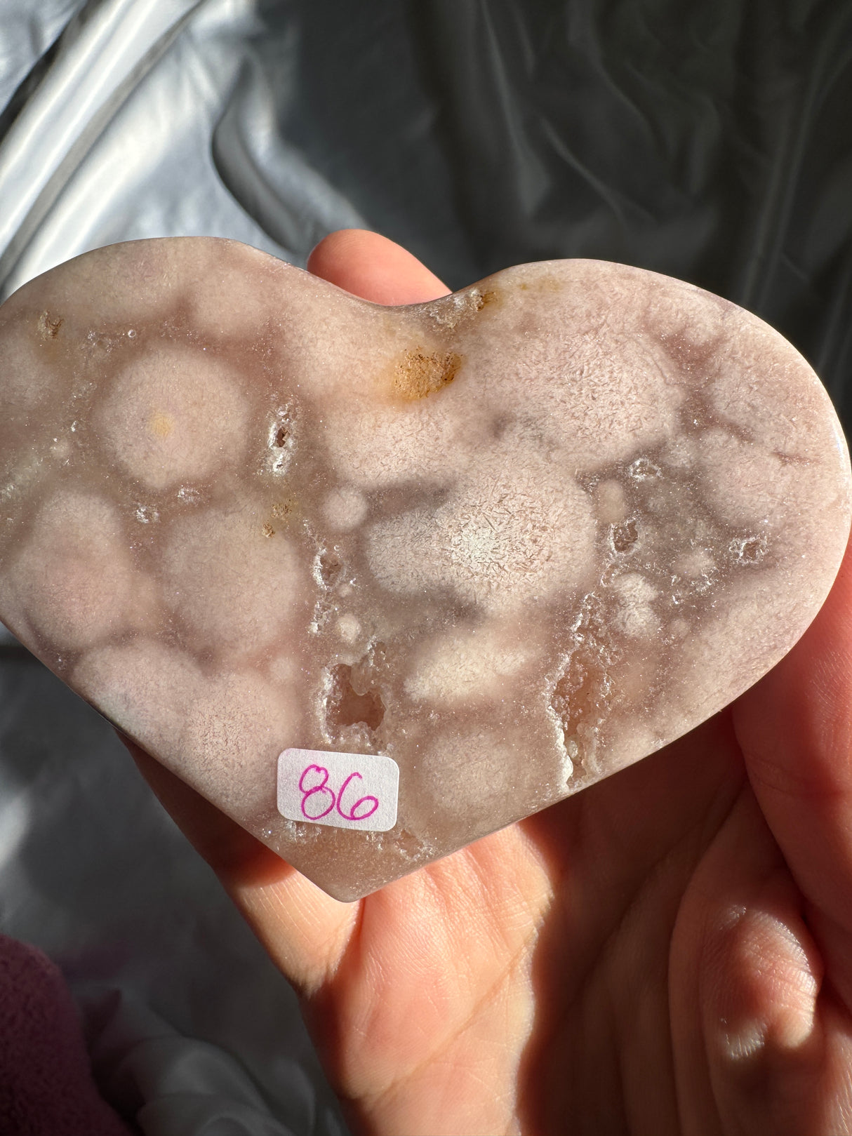 Flower Agate Heart with Pink Amethyst