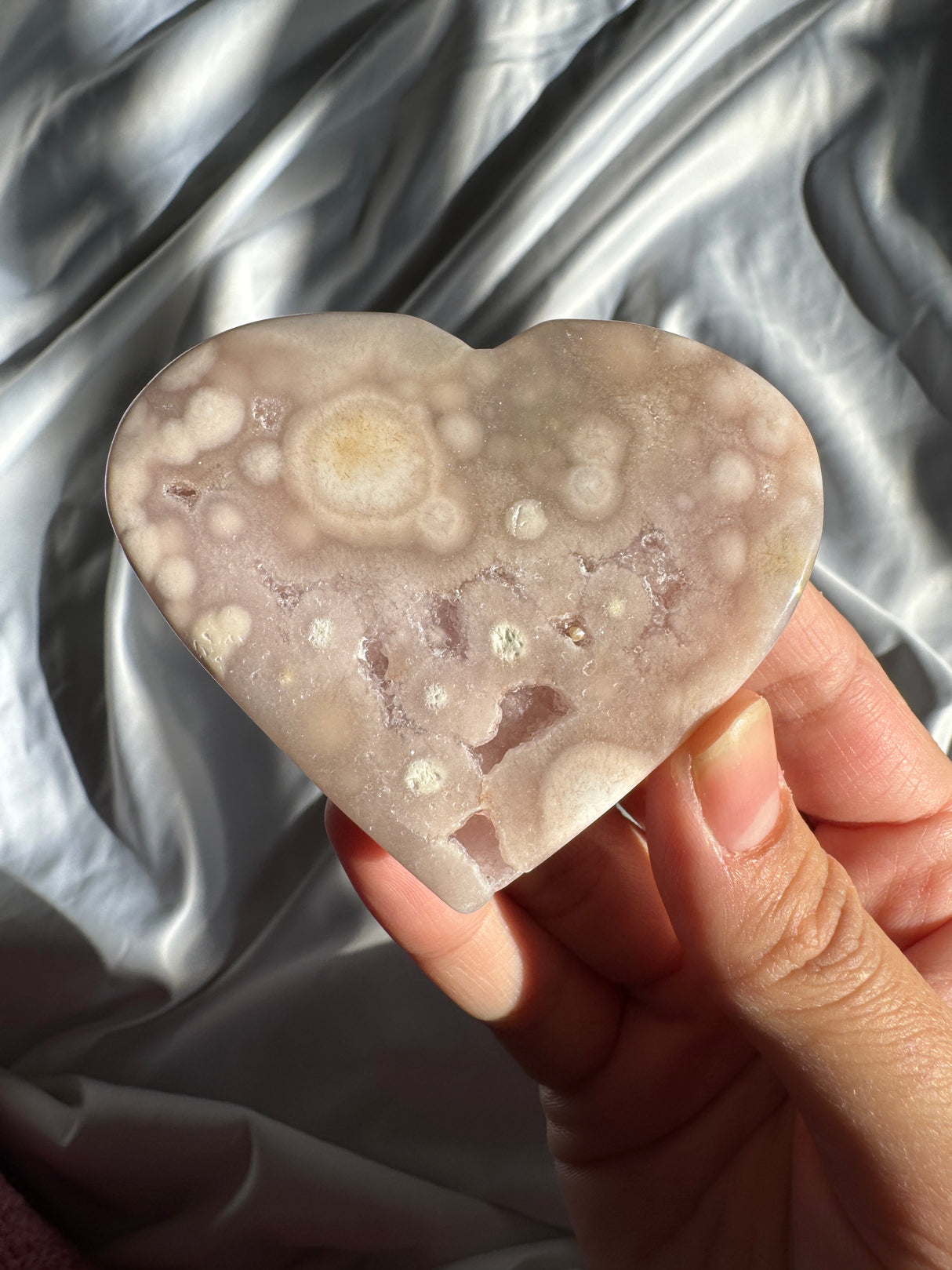 Druzy Flower Agate Heart with Pink Amethyst