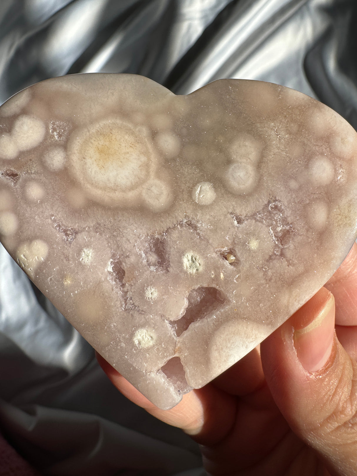 Druzy Flower Agate Heart with Pink Amethyst