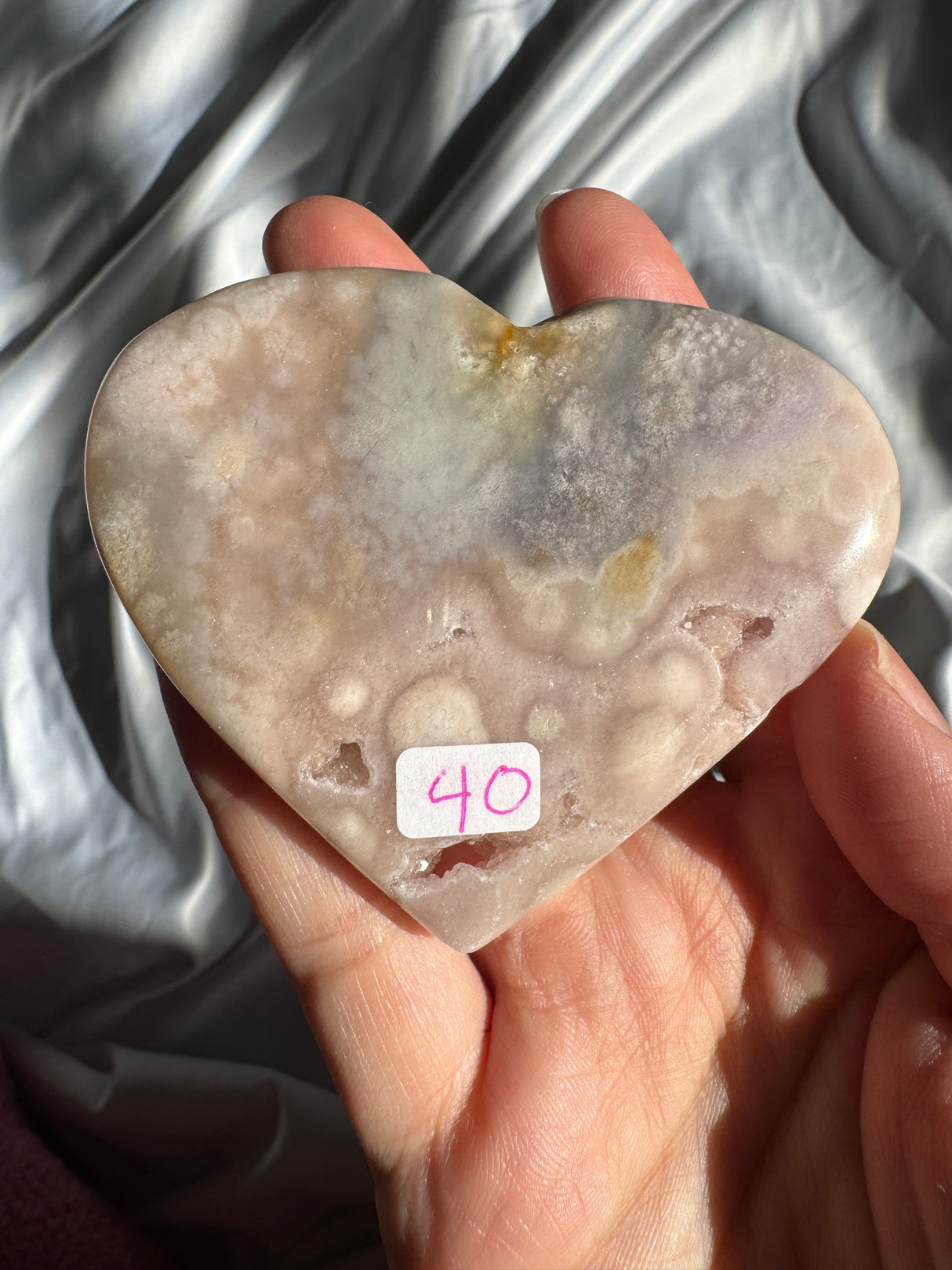 Druzy Flower Agate Heart with Pink Amethyst