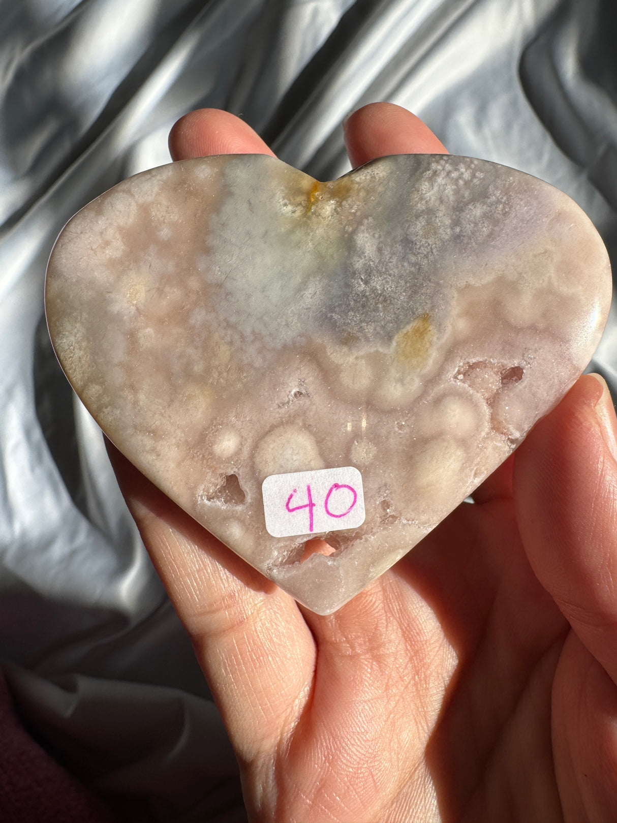 Druzy Flower Agate Heart with Pink Amethyst